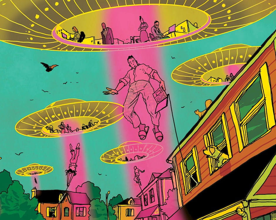 Workers being abducted by UFOs