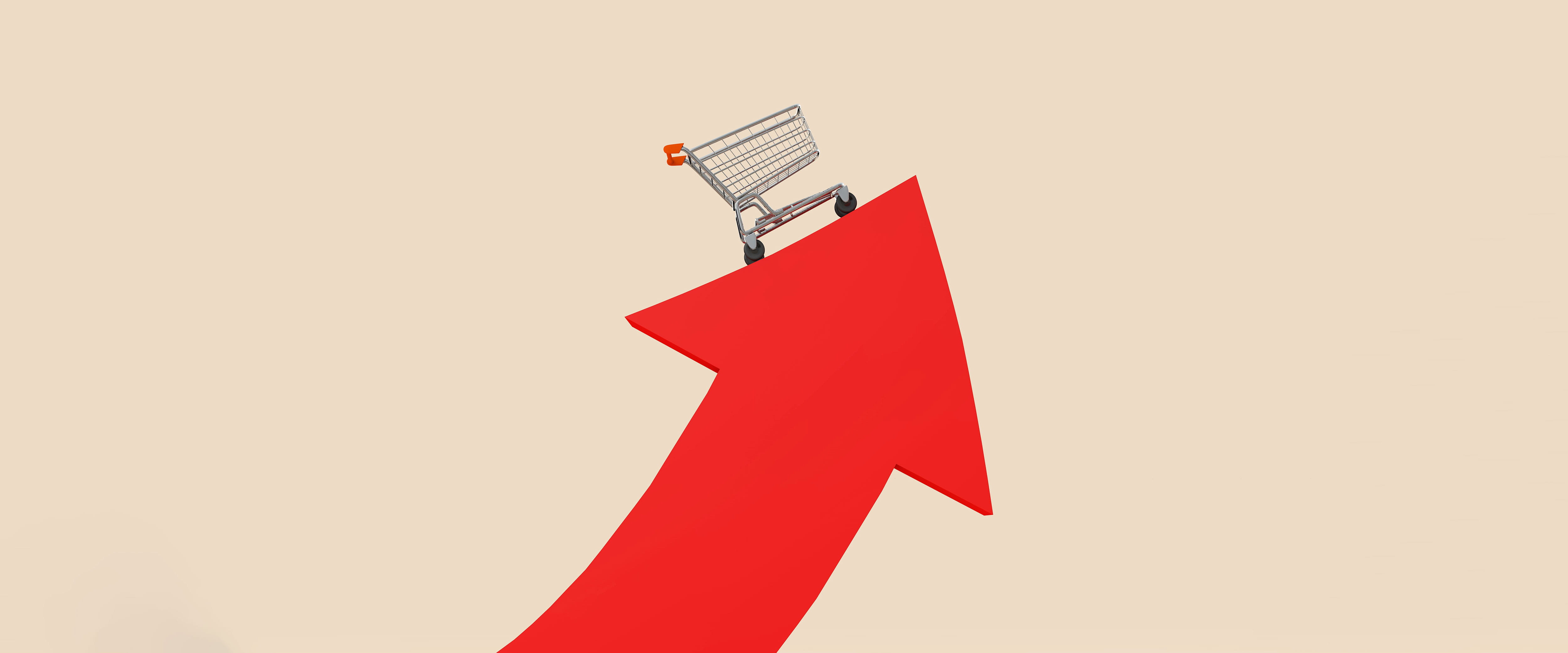 Shopping cart on an ascending arrow