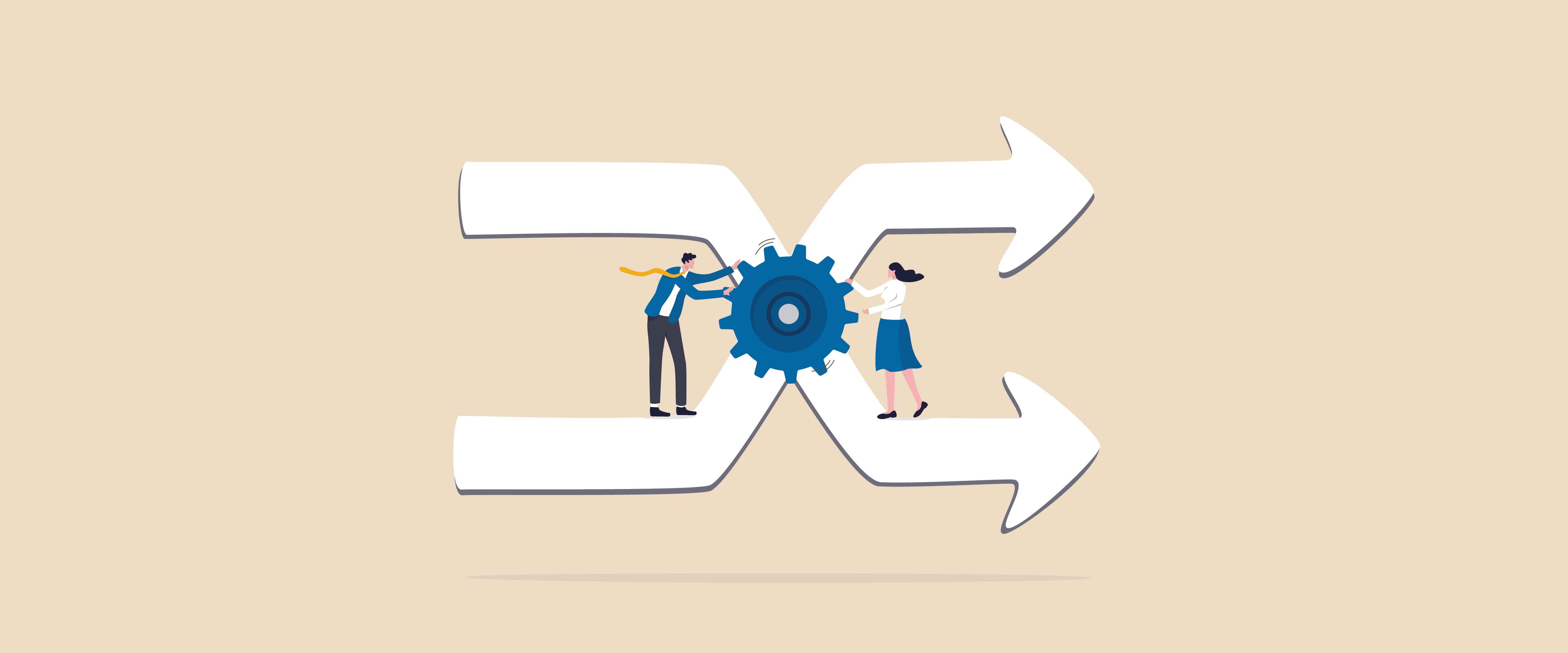 Man and woman turning steering wheel