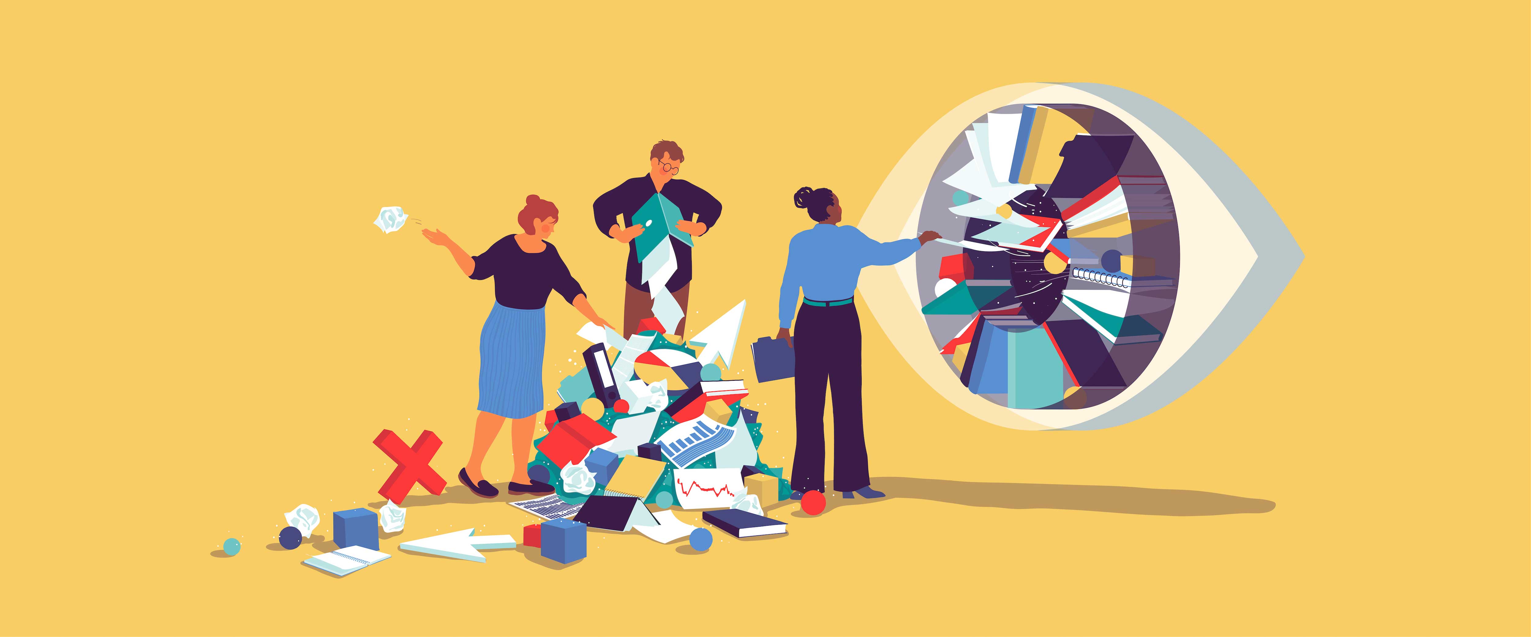 People sorting through data