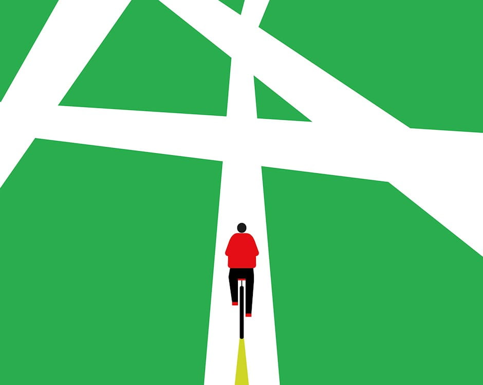 Person cycling on crisscrossed paths