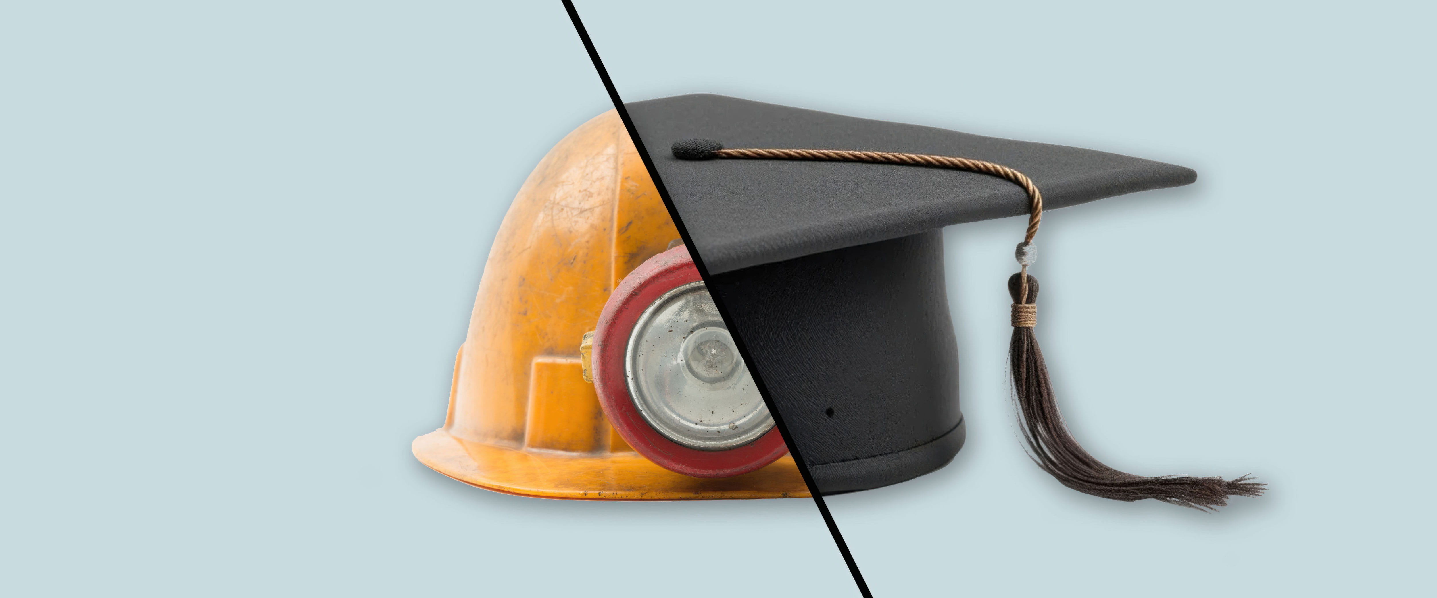 Mashup of miner's helmet and graduation cap