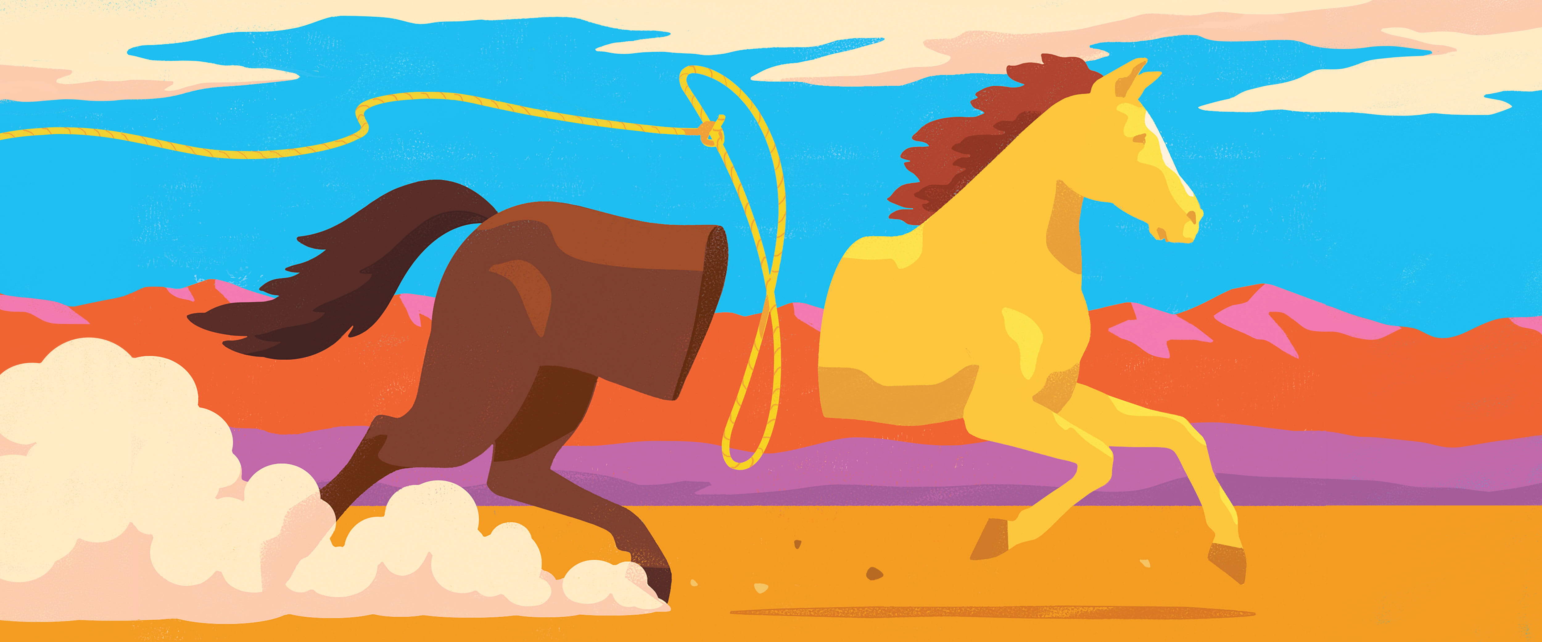 Lasso between two halves of a horse