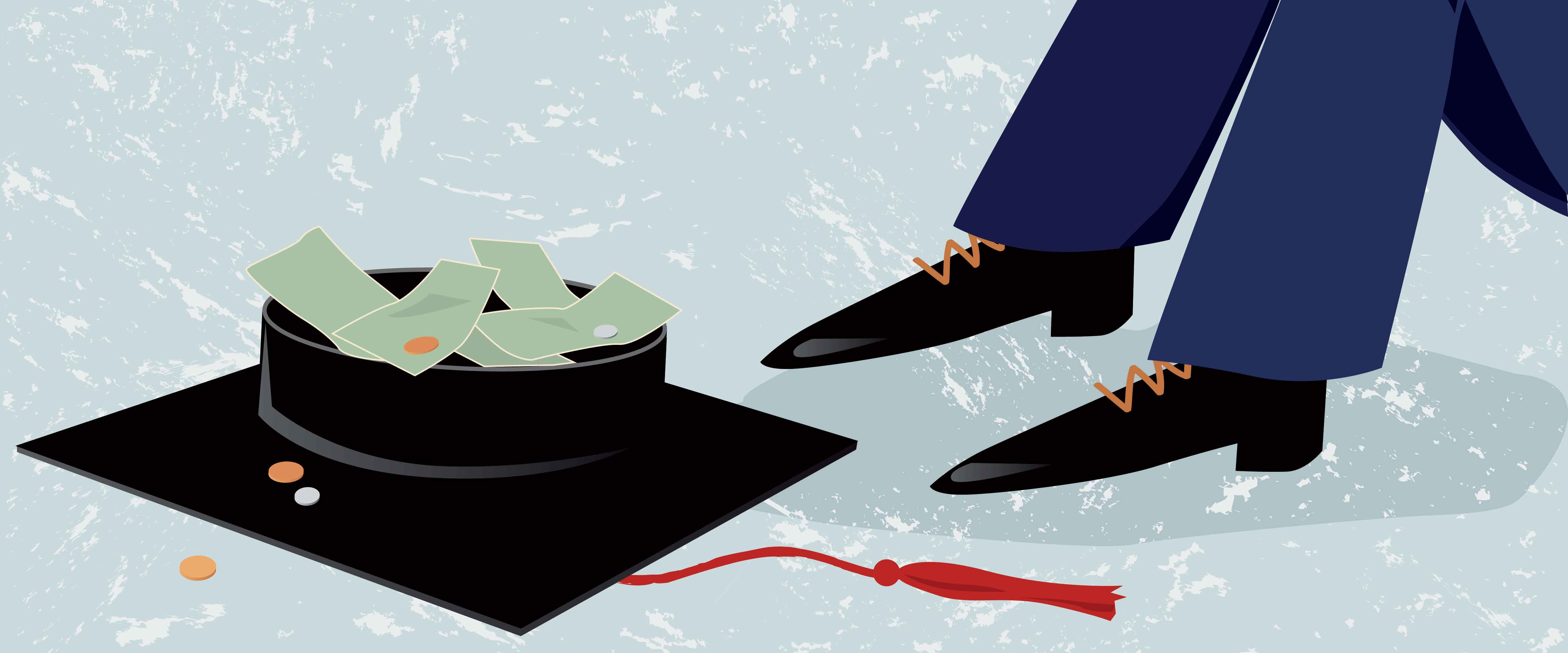 Graduation cap filled with cash