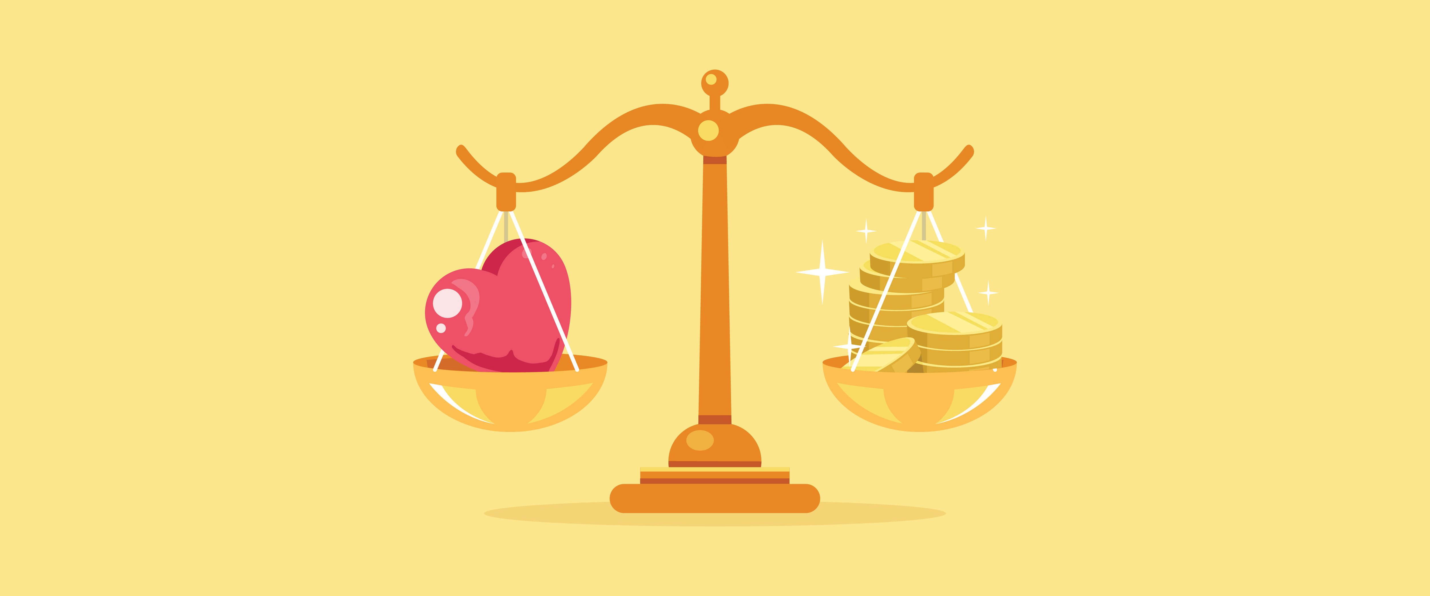 Scale balancing heart and money