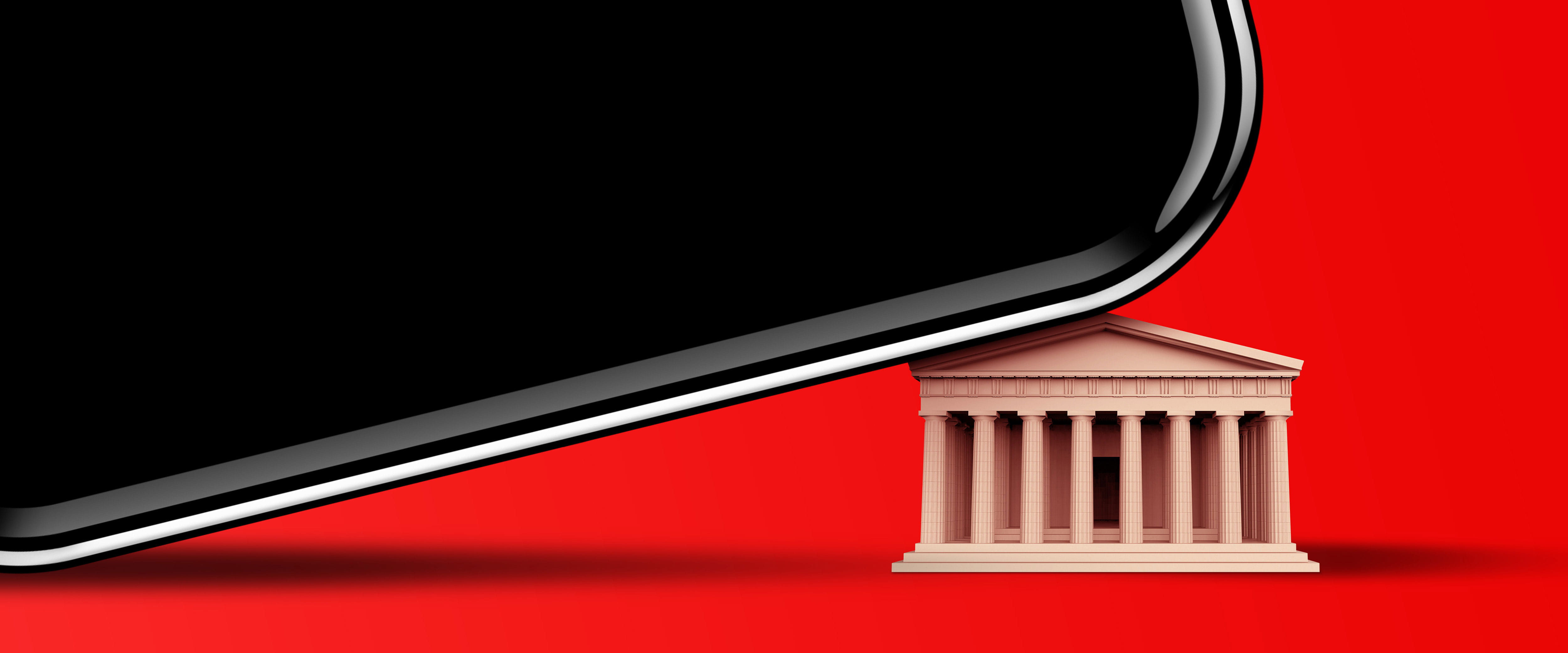 Giant phone resting on a bank