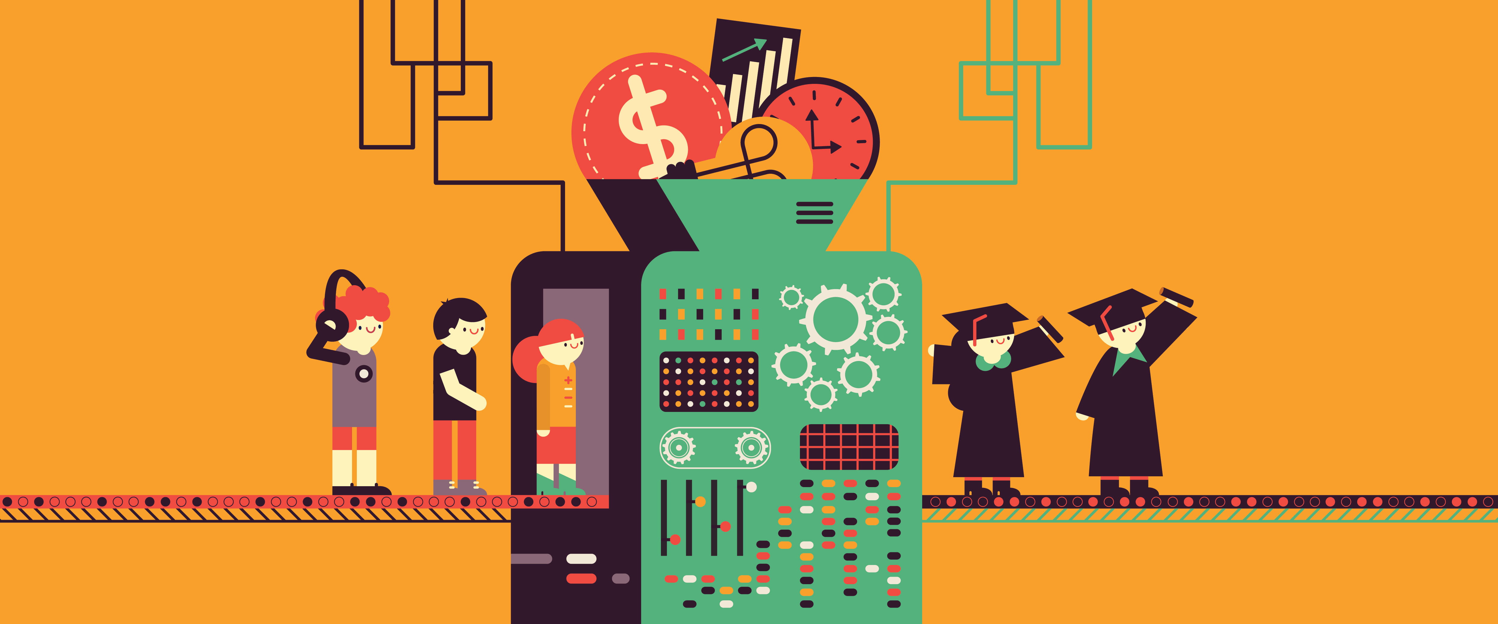 Kids on conveyor belt