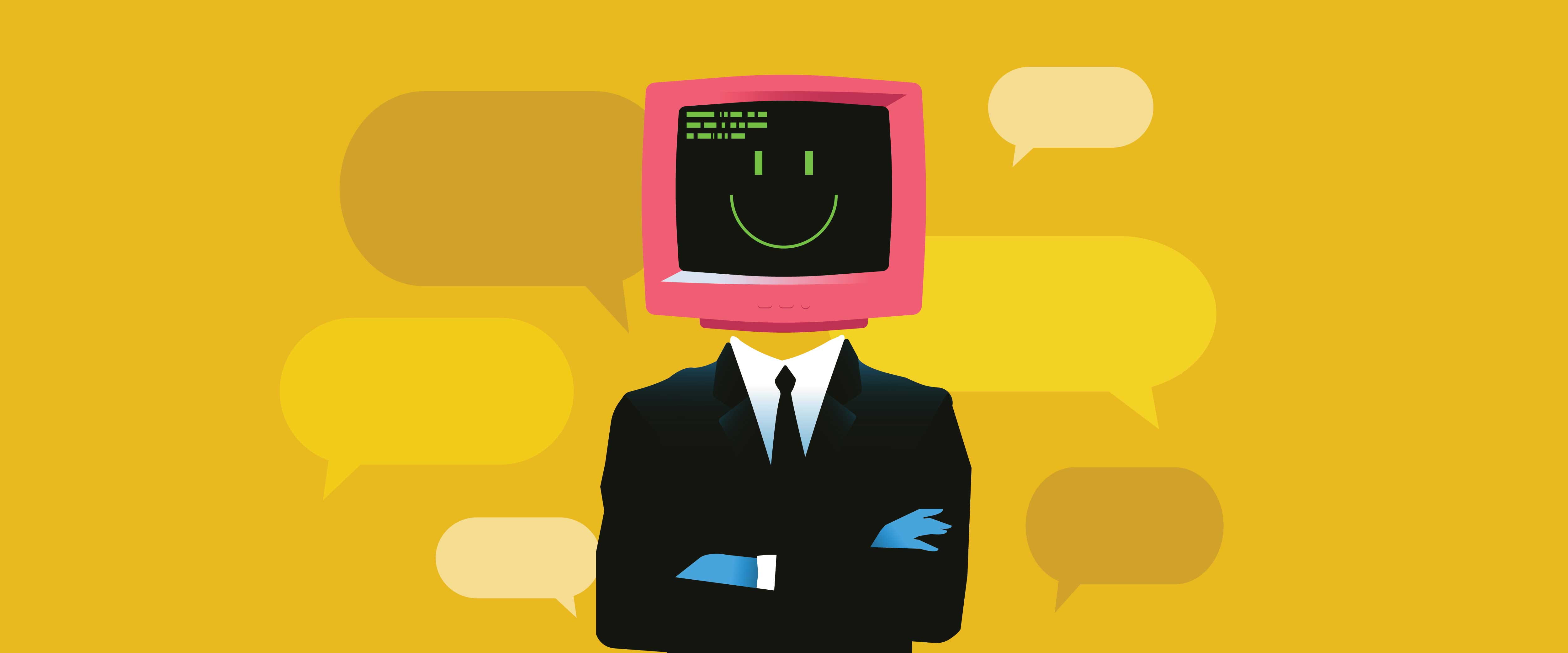 Businessman with computer monitor head