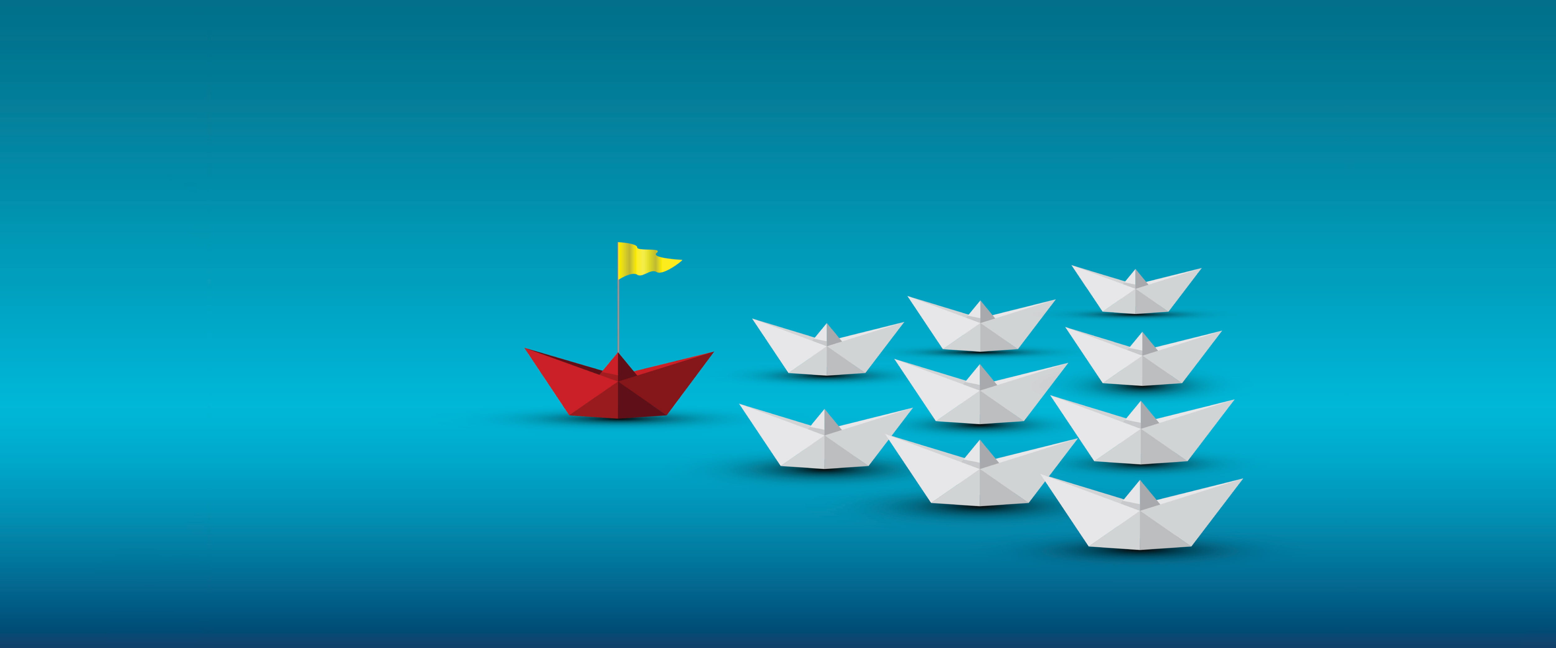 Red boat leading white boats