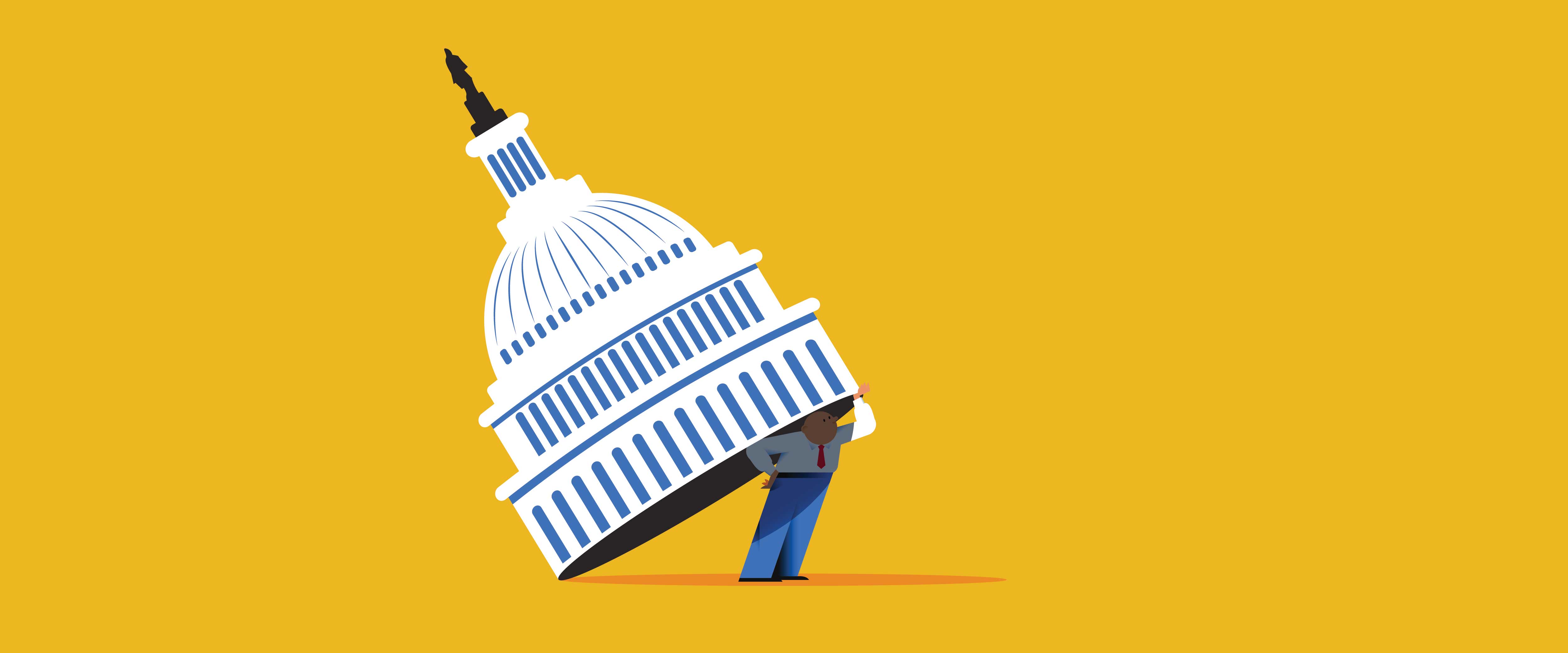 Person holding up capitol dome