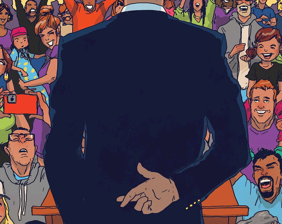 Politician with fingers crossed