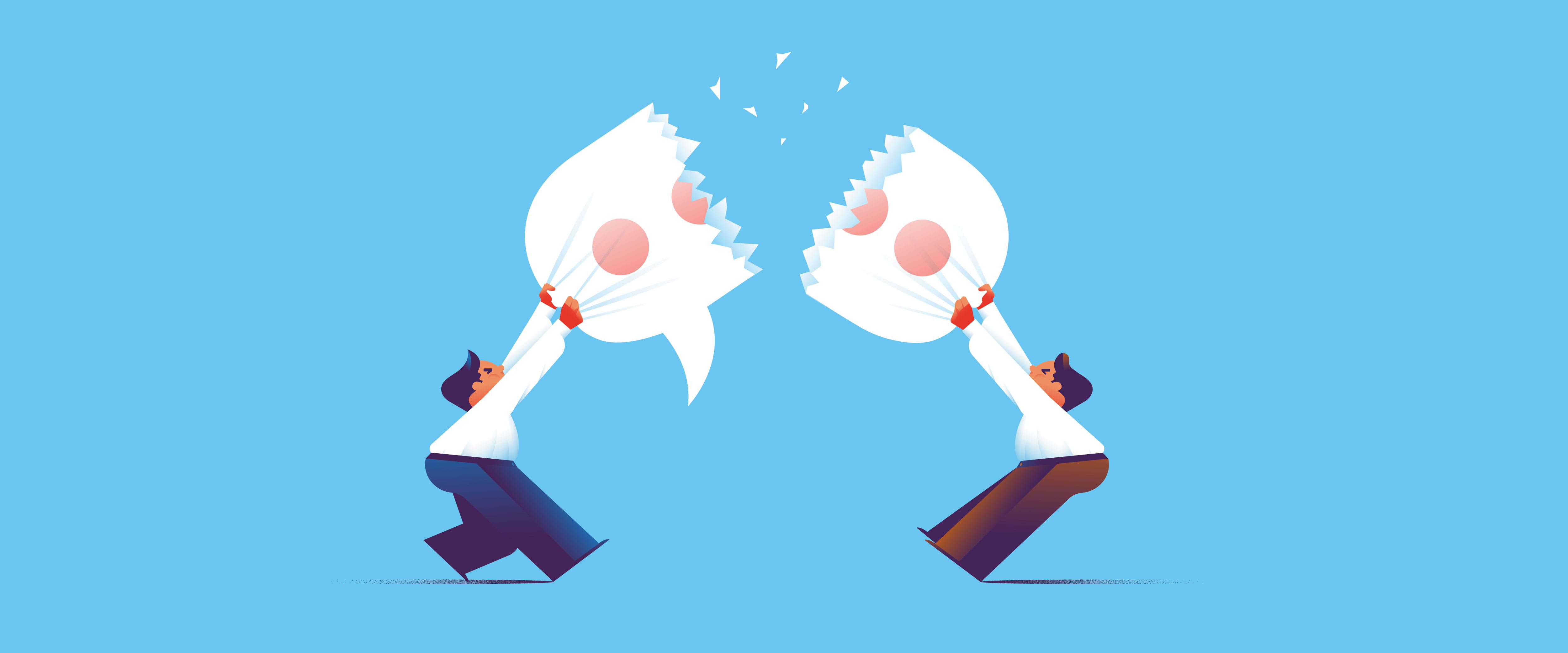 Two men ripping conversation bubble