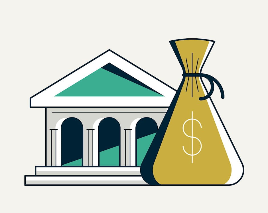 Government building and bag of money