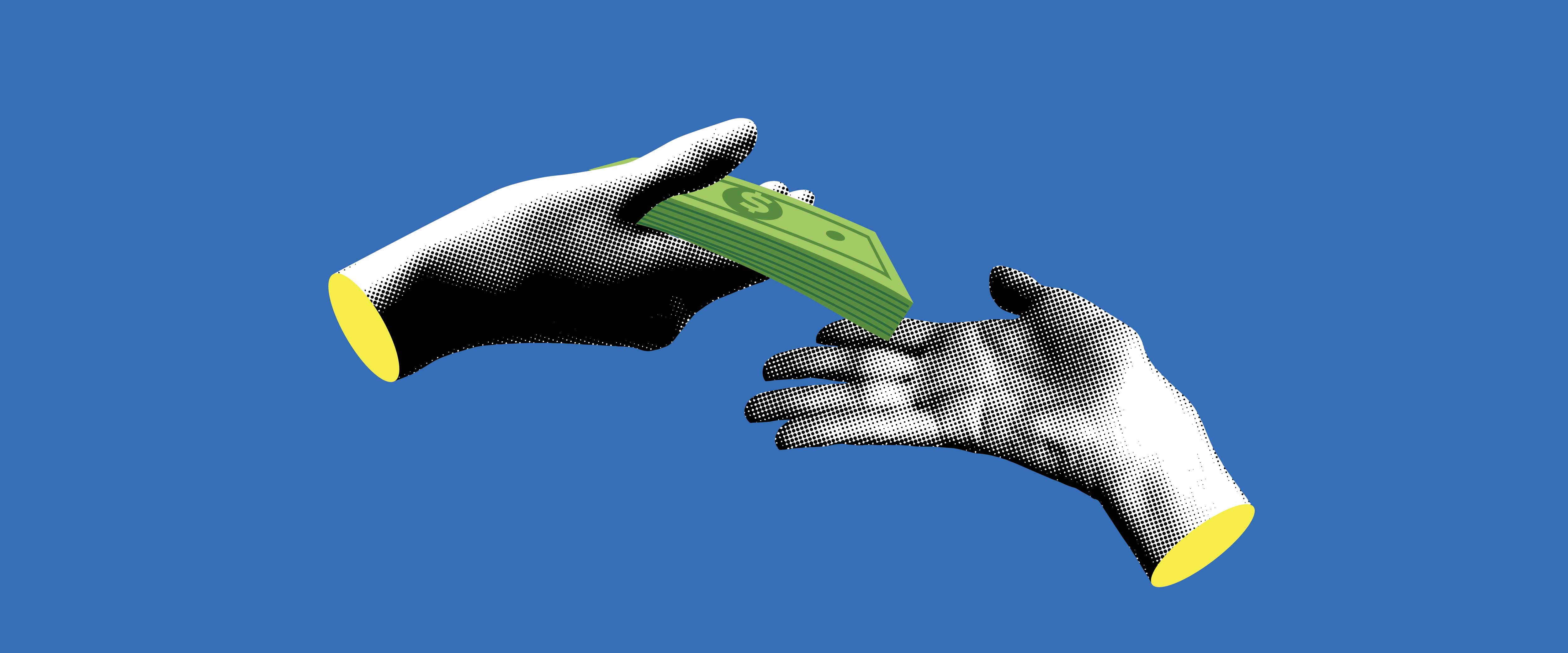 One hand giving money to another