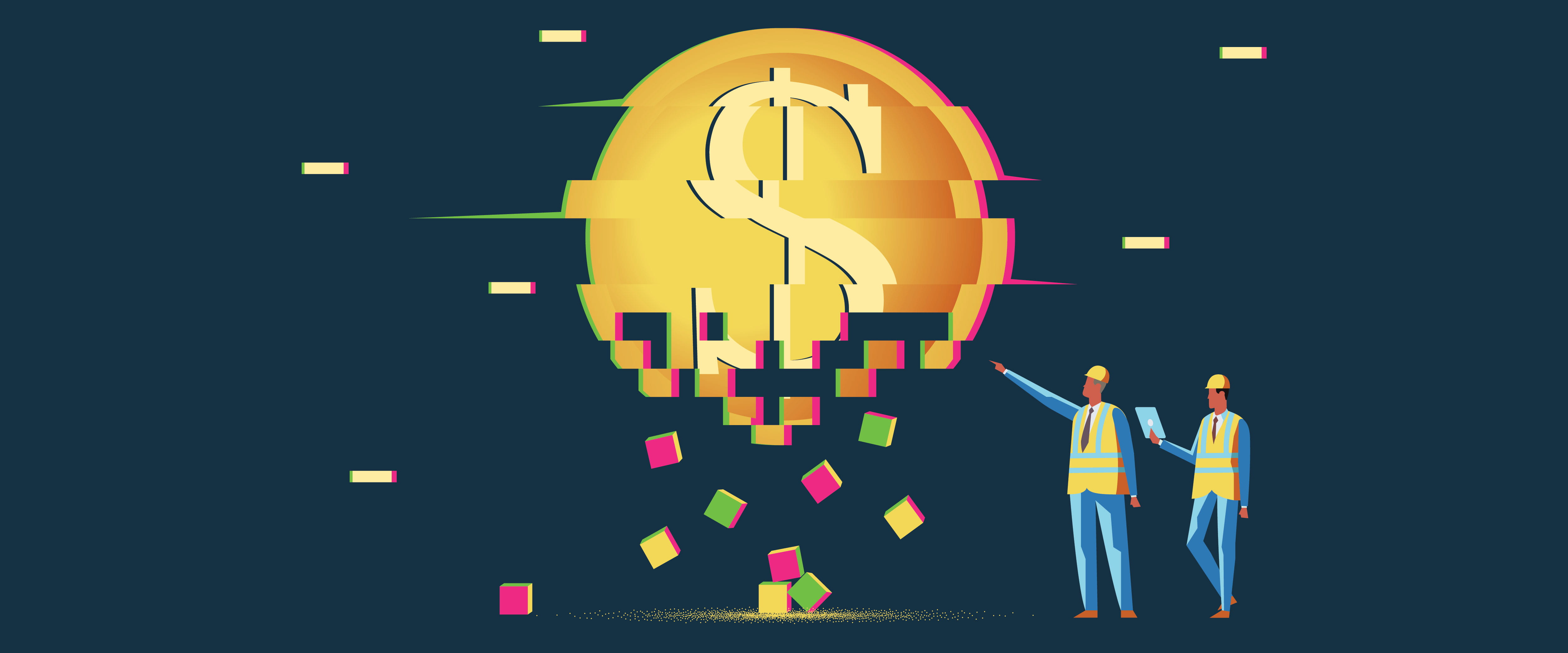 Money turning into pixels