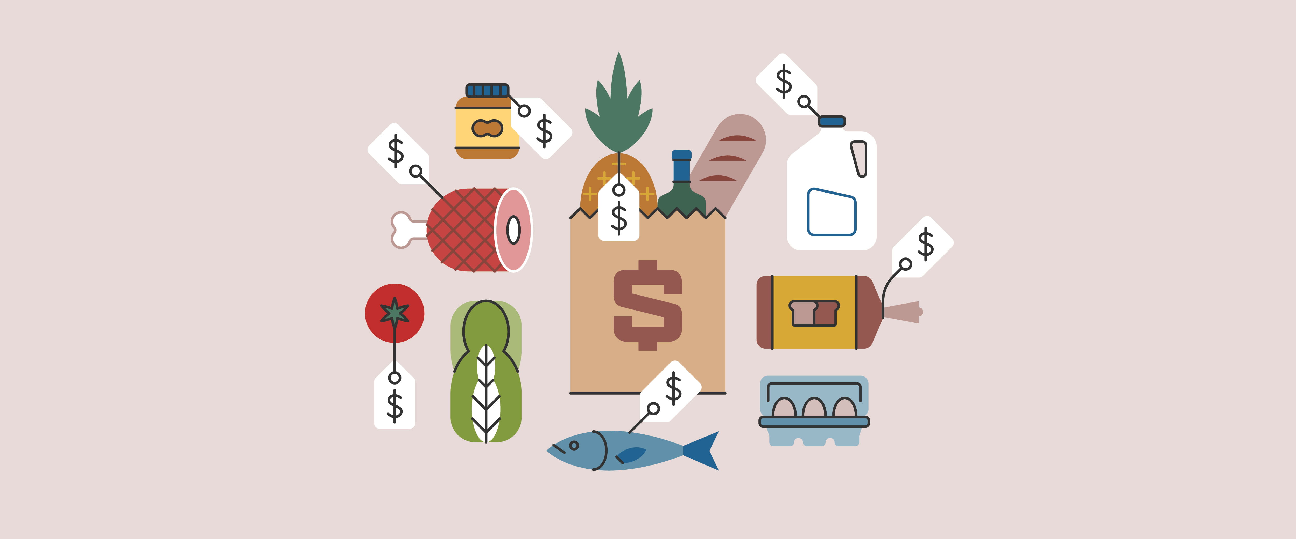 Groceries with price tags