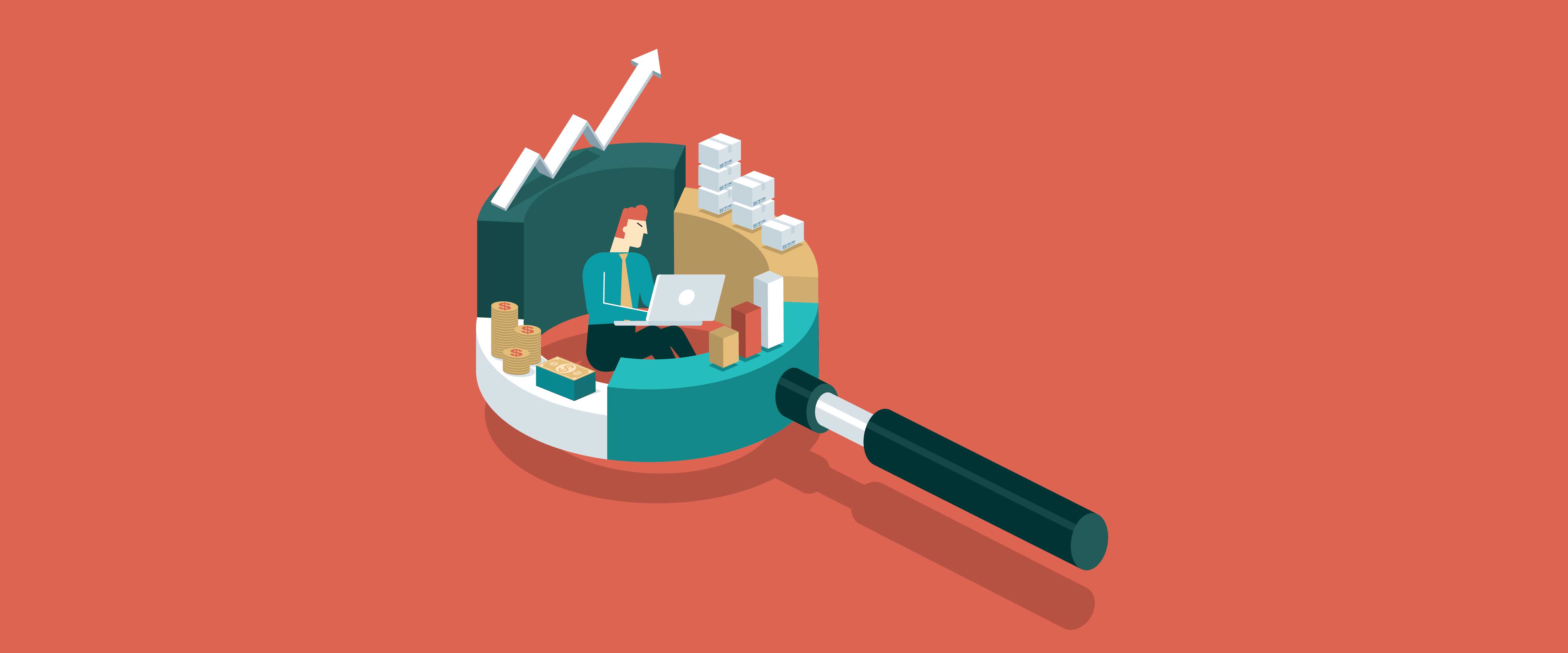 Accountant inside magnifying glass