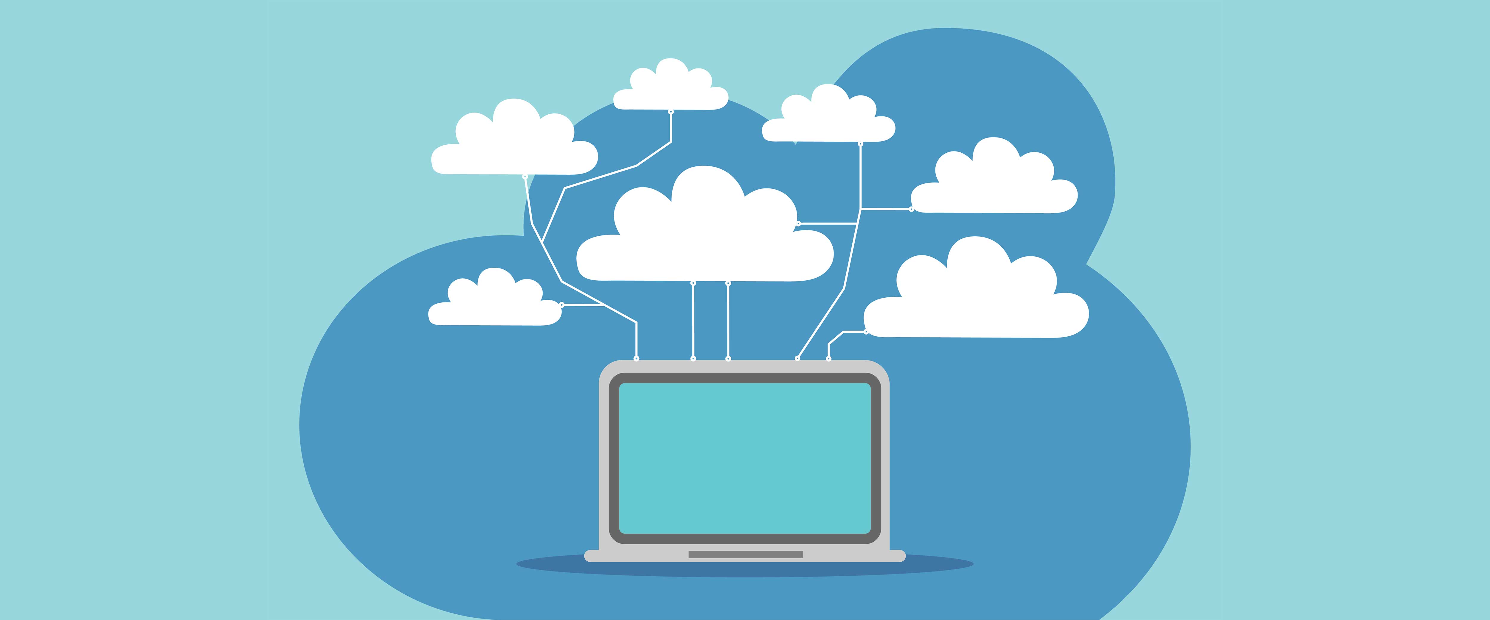 Computer connected to clouds