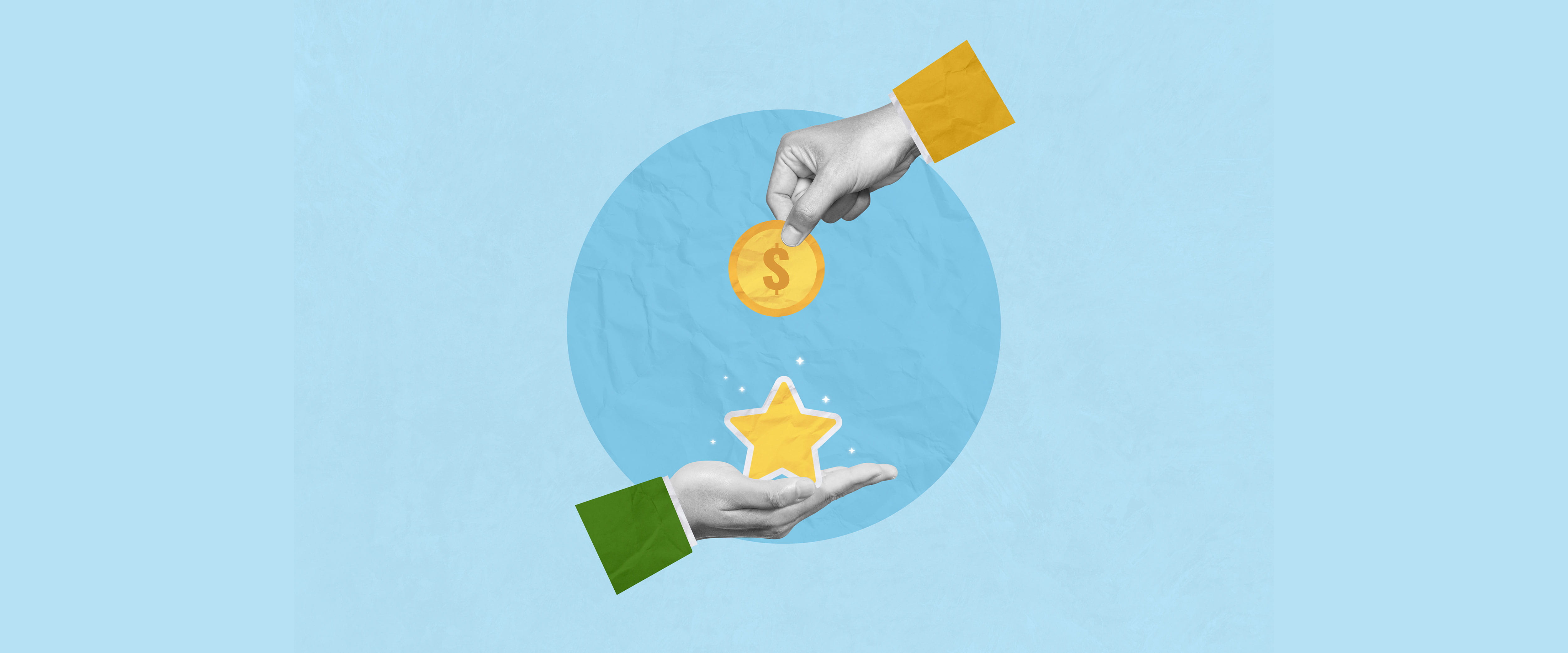 Hands exchanging coin for star