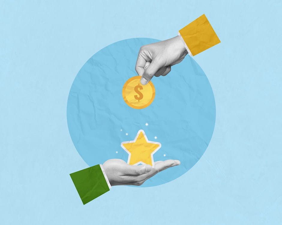 Hands exchanging coin for star