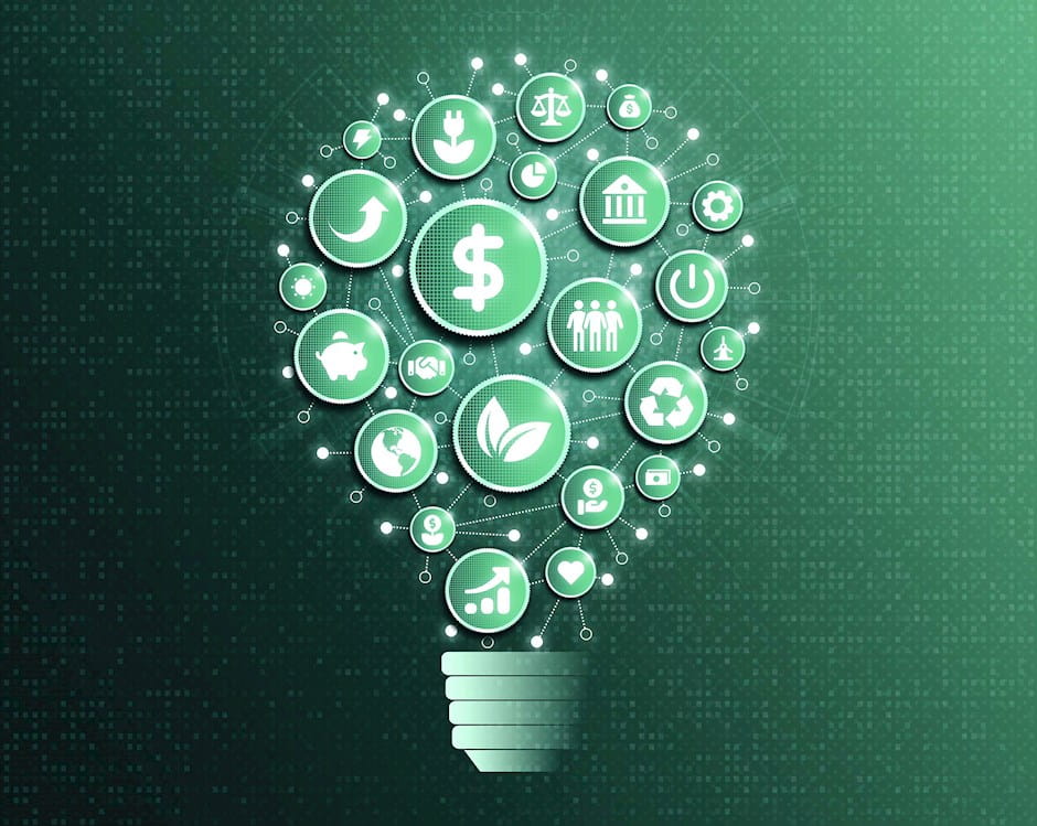 Lightbulb made of business icons