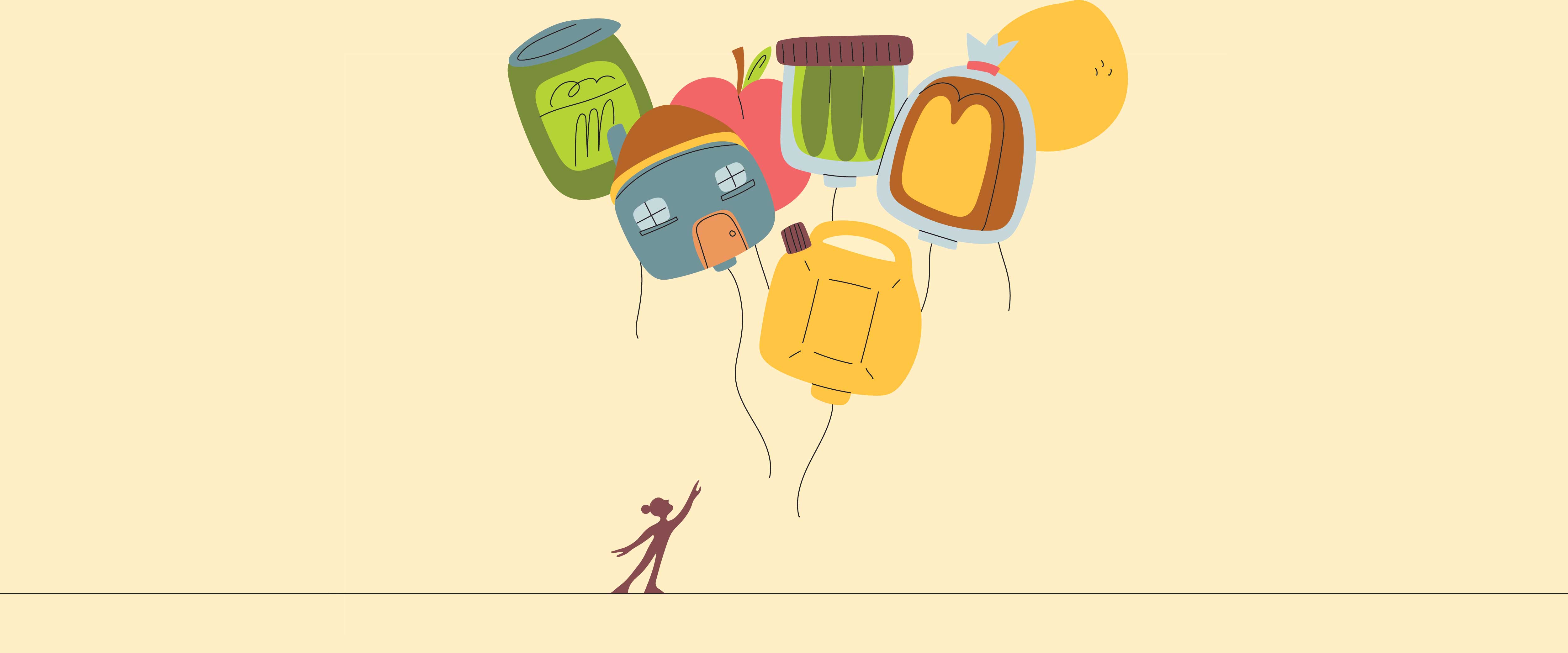 Person reaching for products inflated like balloons