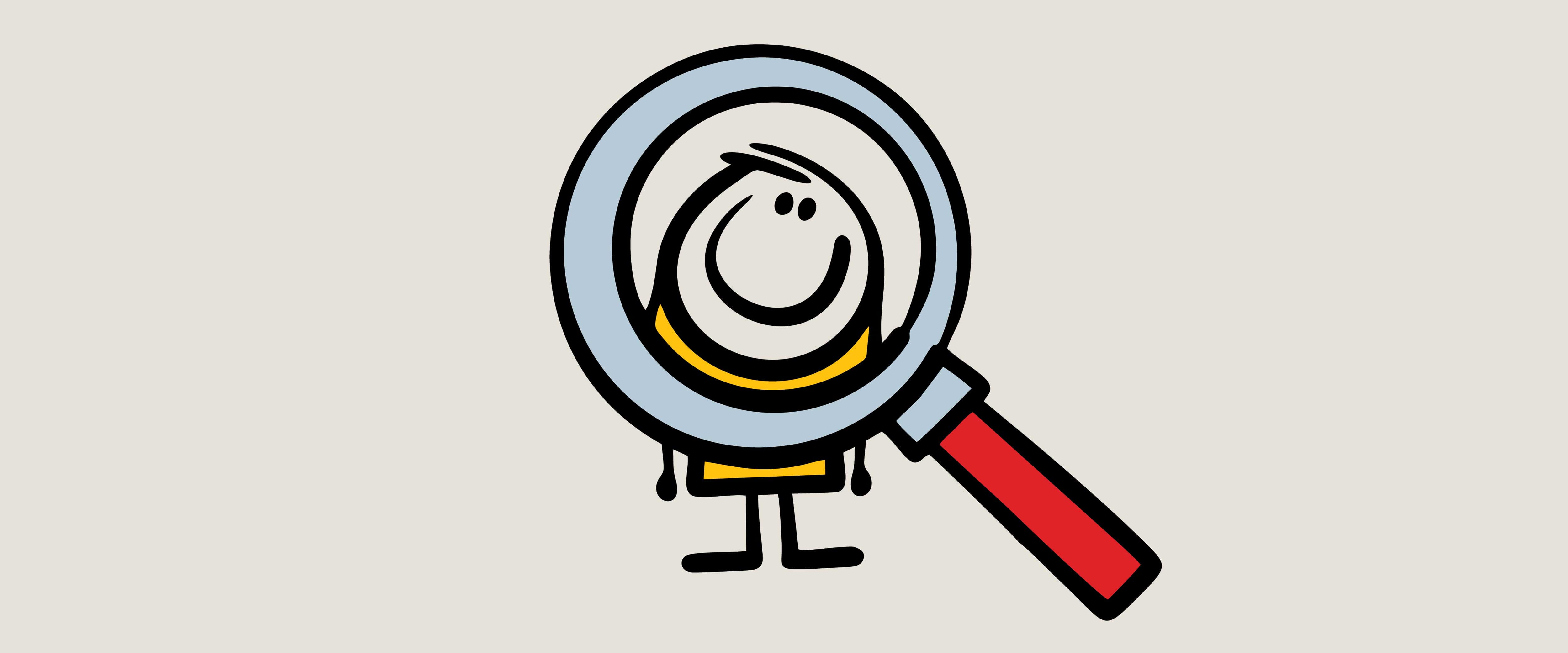 Magnifying glass over stick figure
