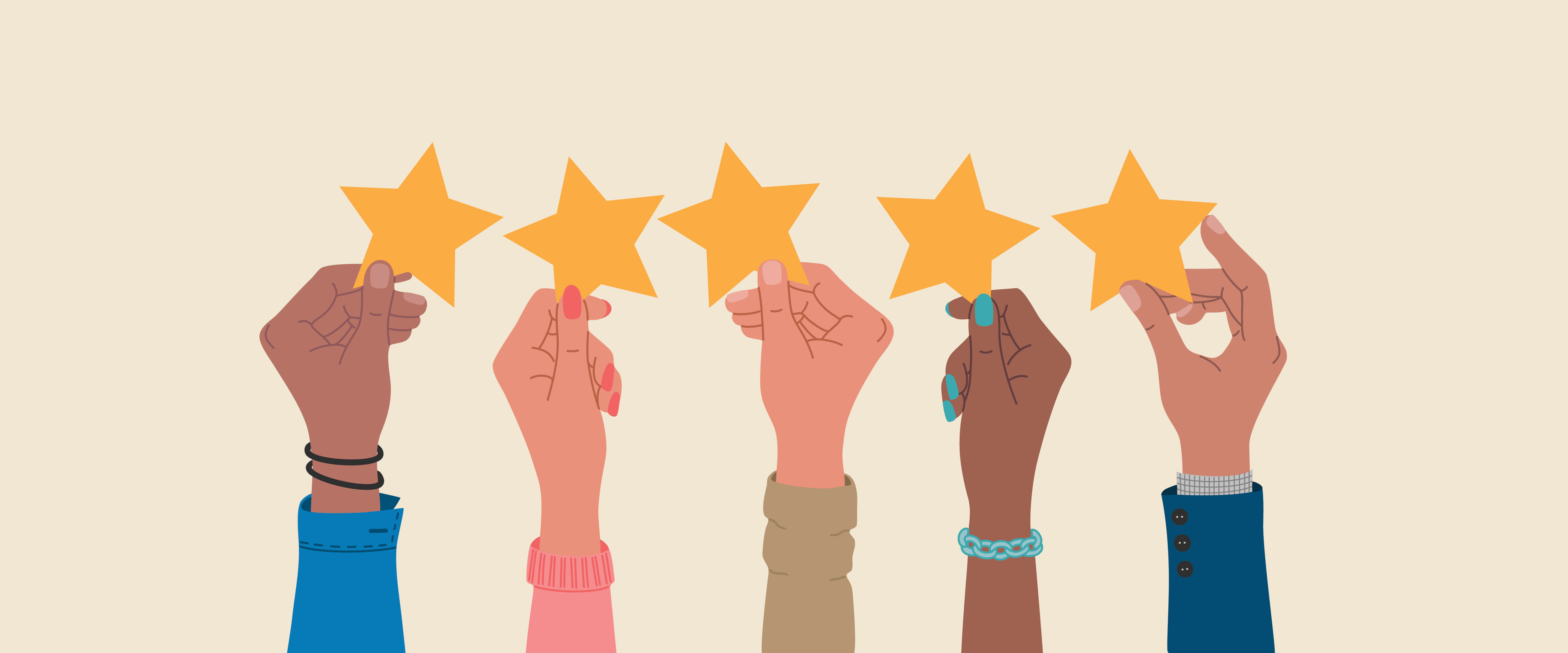 Hands holding ratings stars