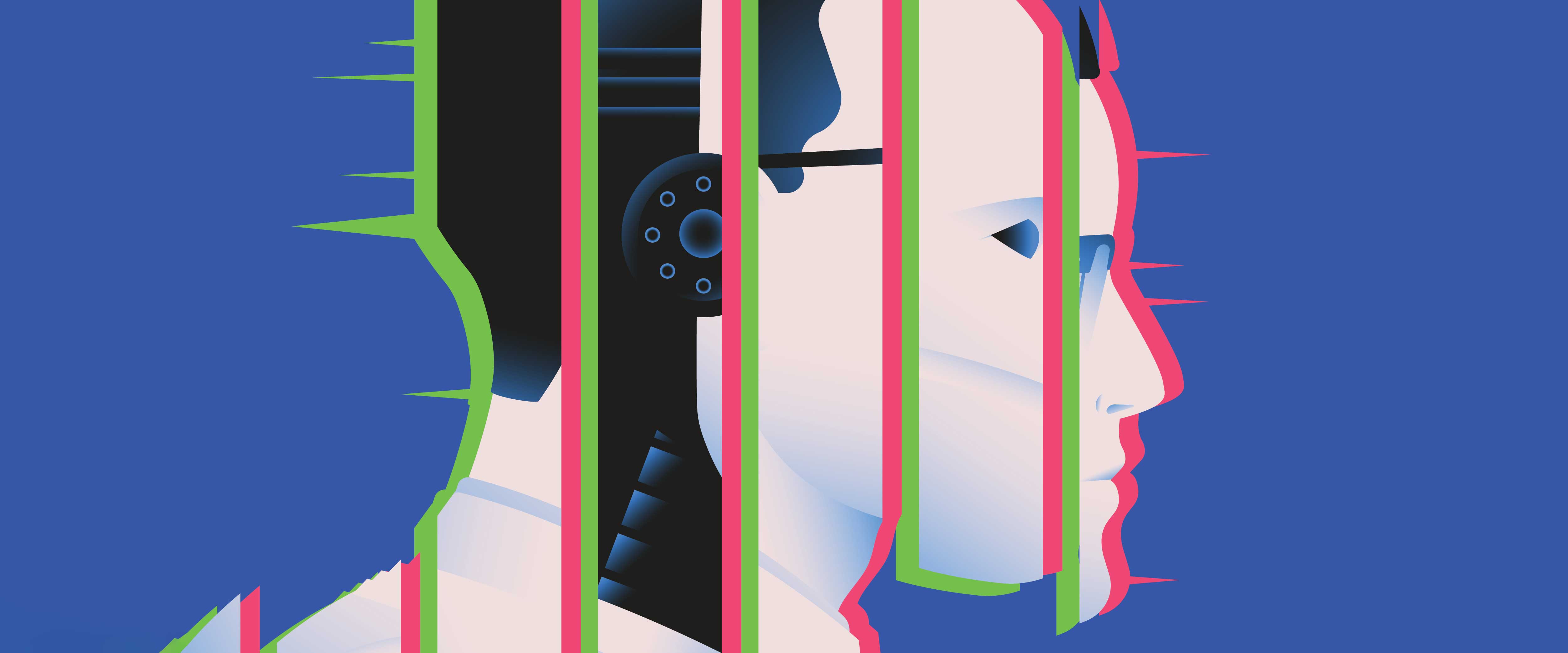 Slices of robot and human face