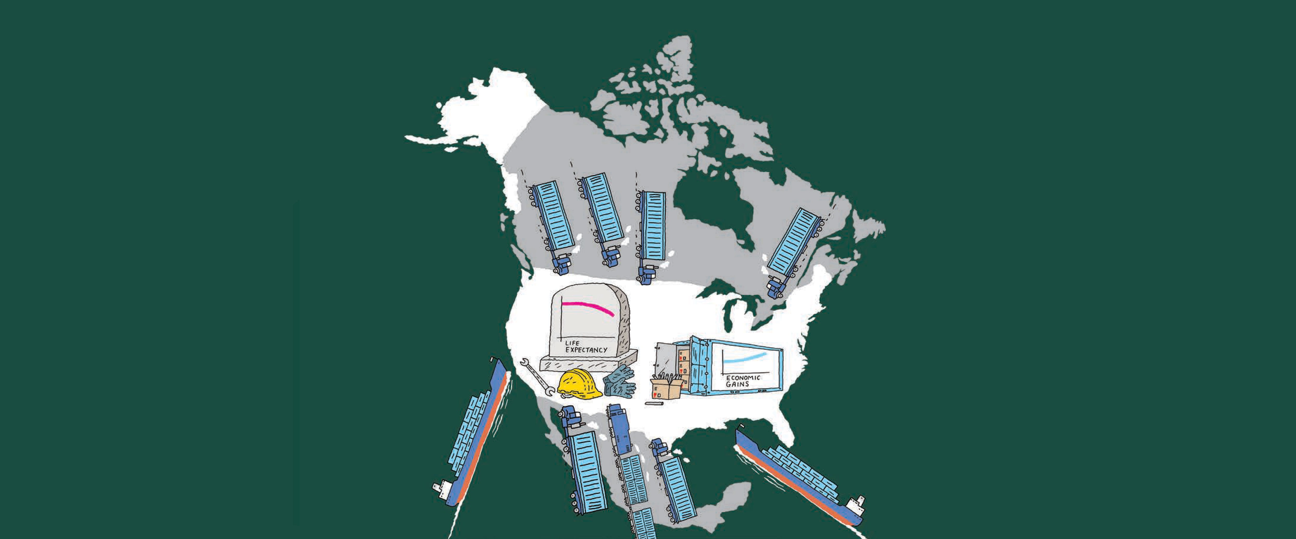 North America with shipping containers