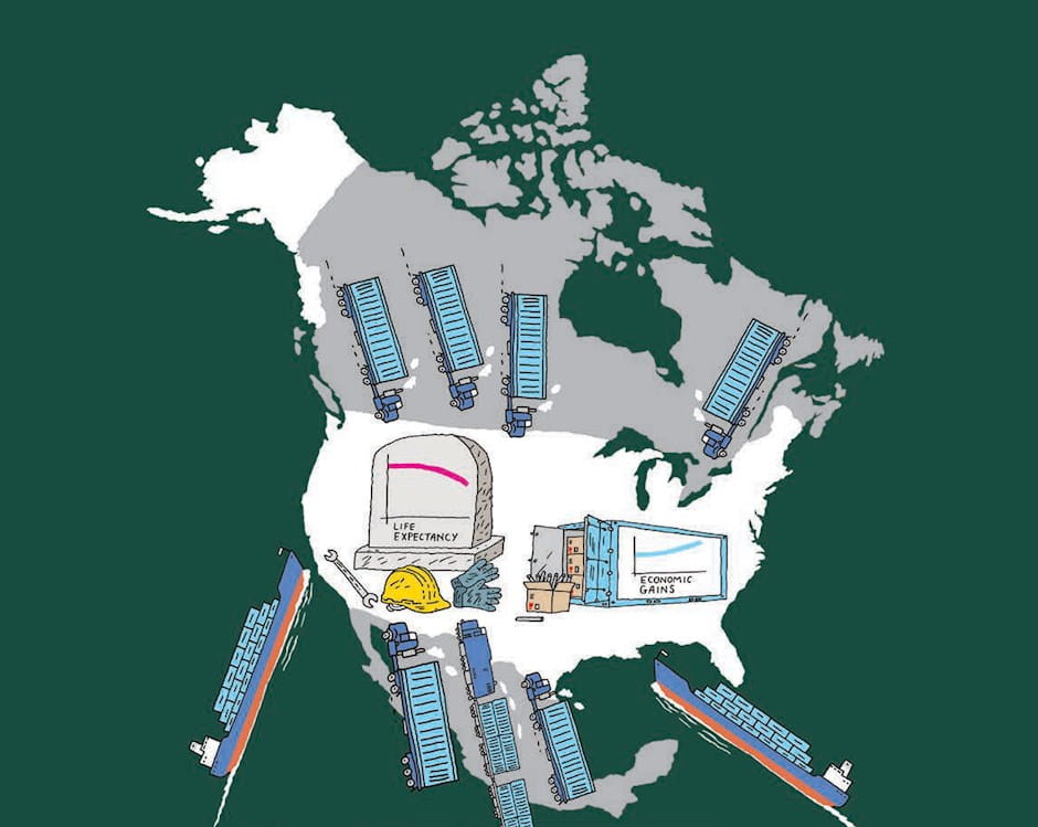 North America with shipping containers