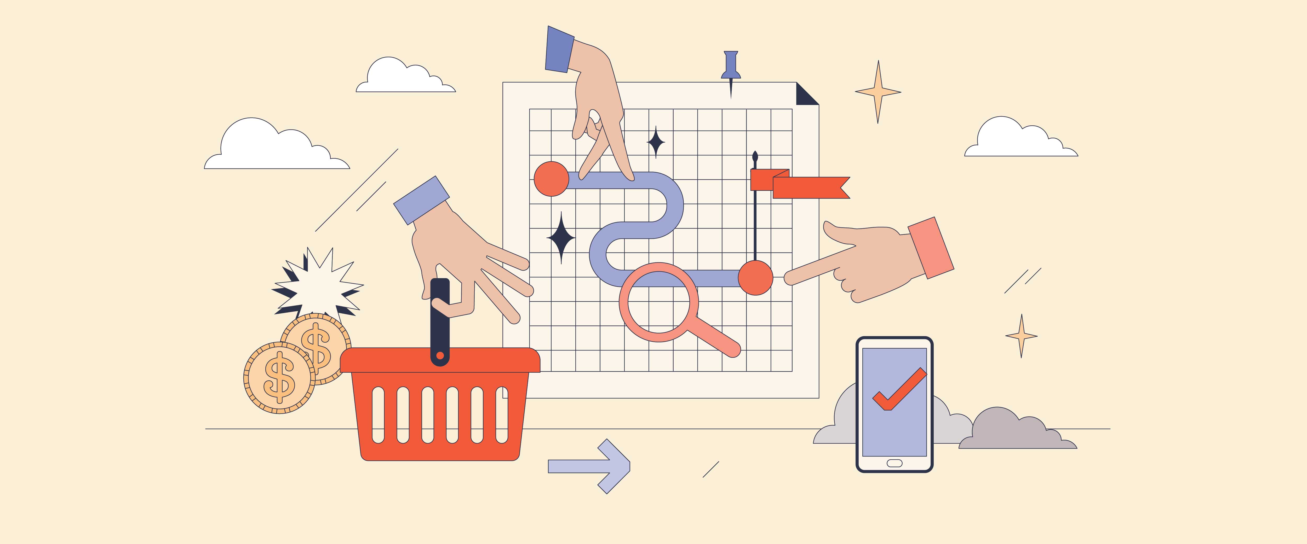 Hands showing customer journey toward purchase