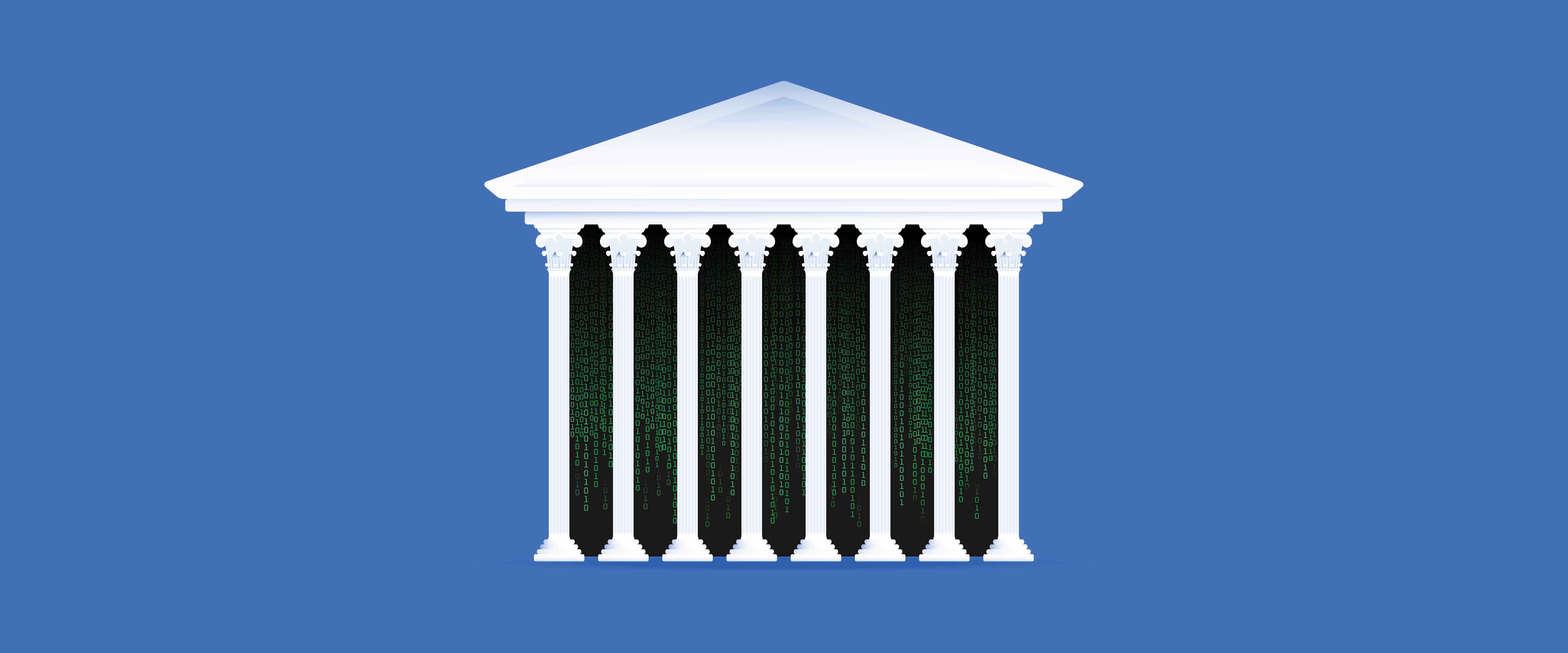 Courthouse with binary code between columns