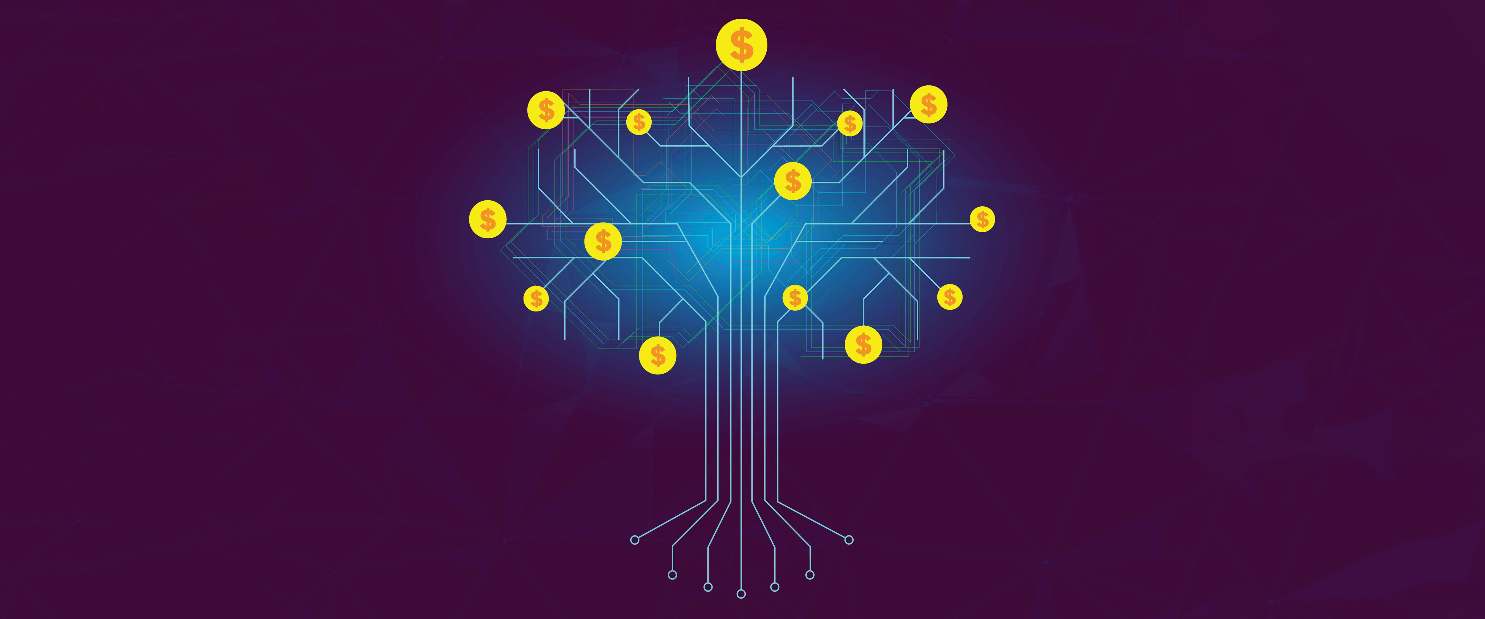 Circuit in shape of tree producing coins