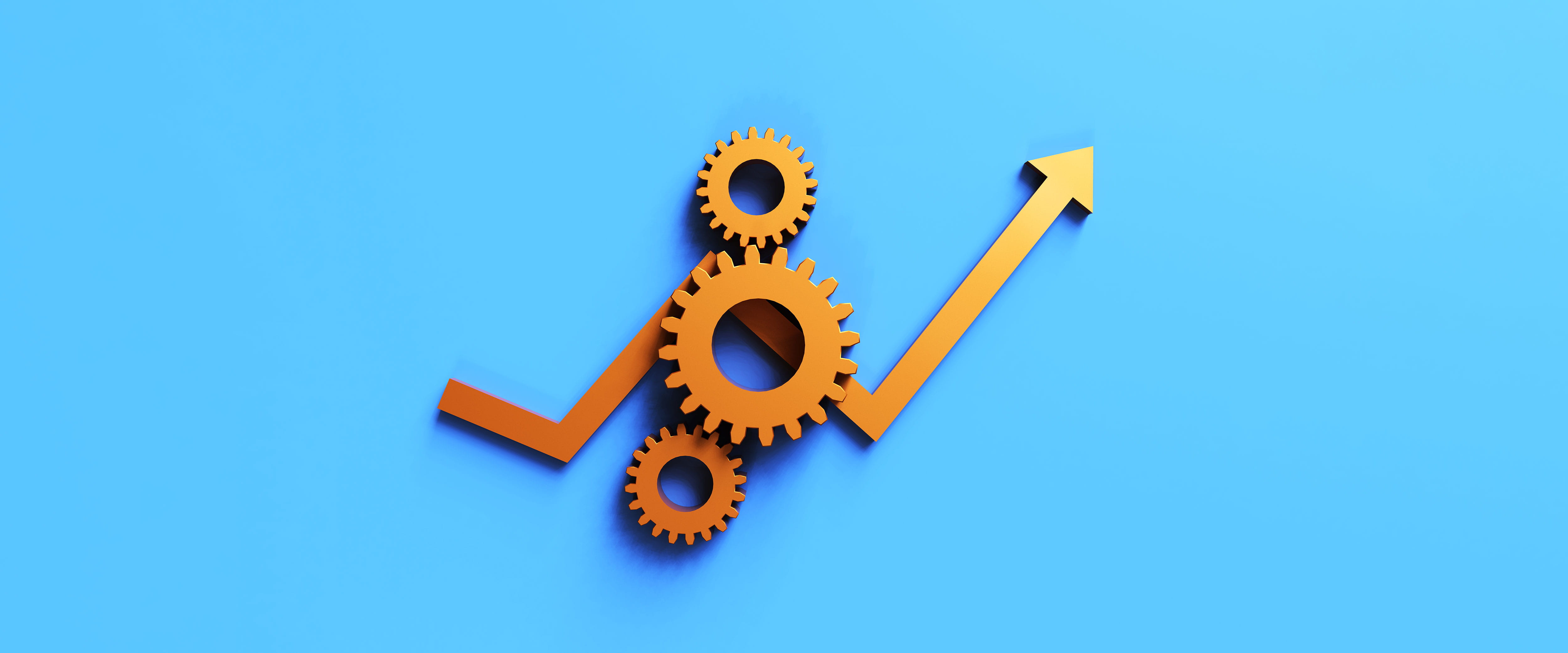Cogs on chart line showing upward trend