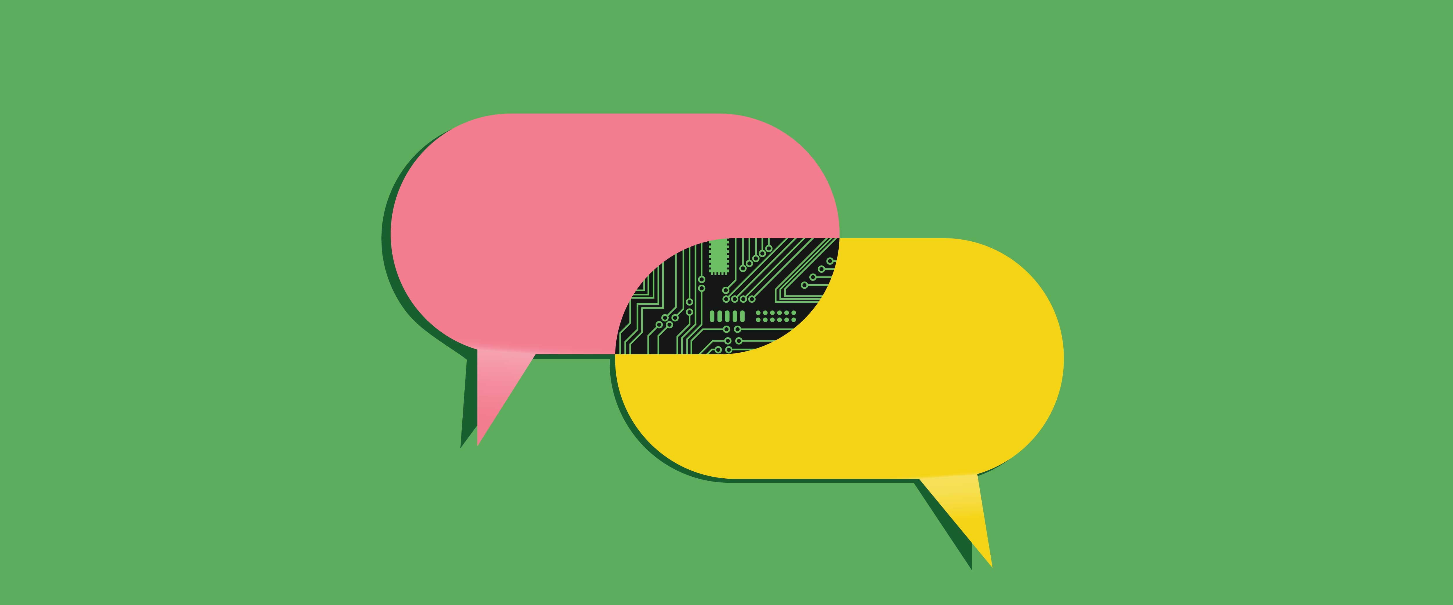 Speech bubbles joined by circuitboard