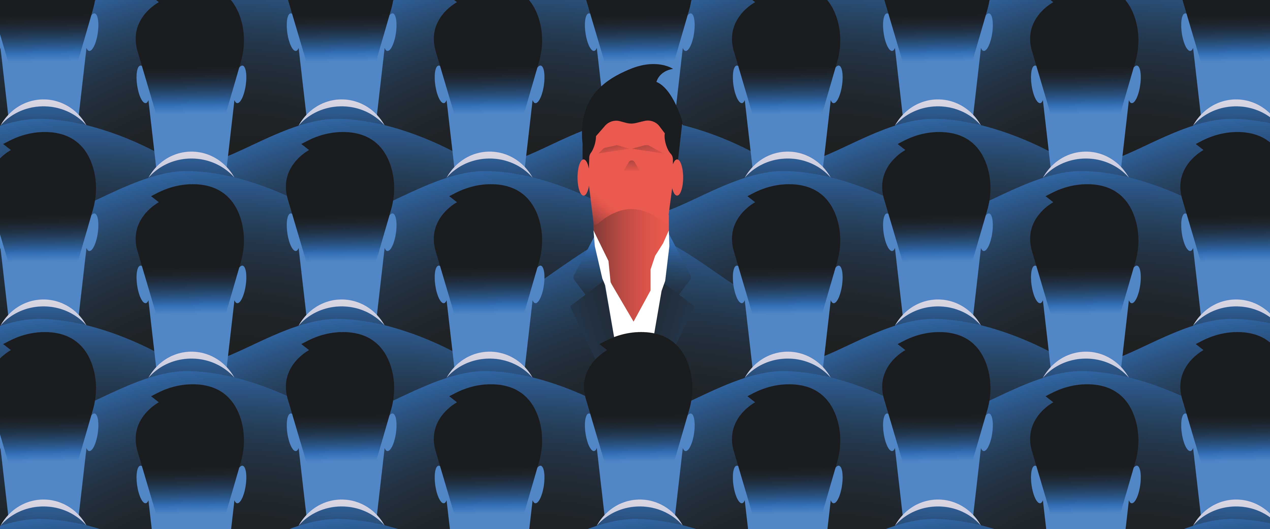 Man standing out in a crowd
