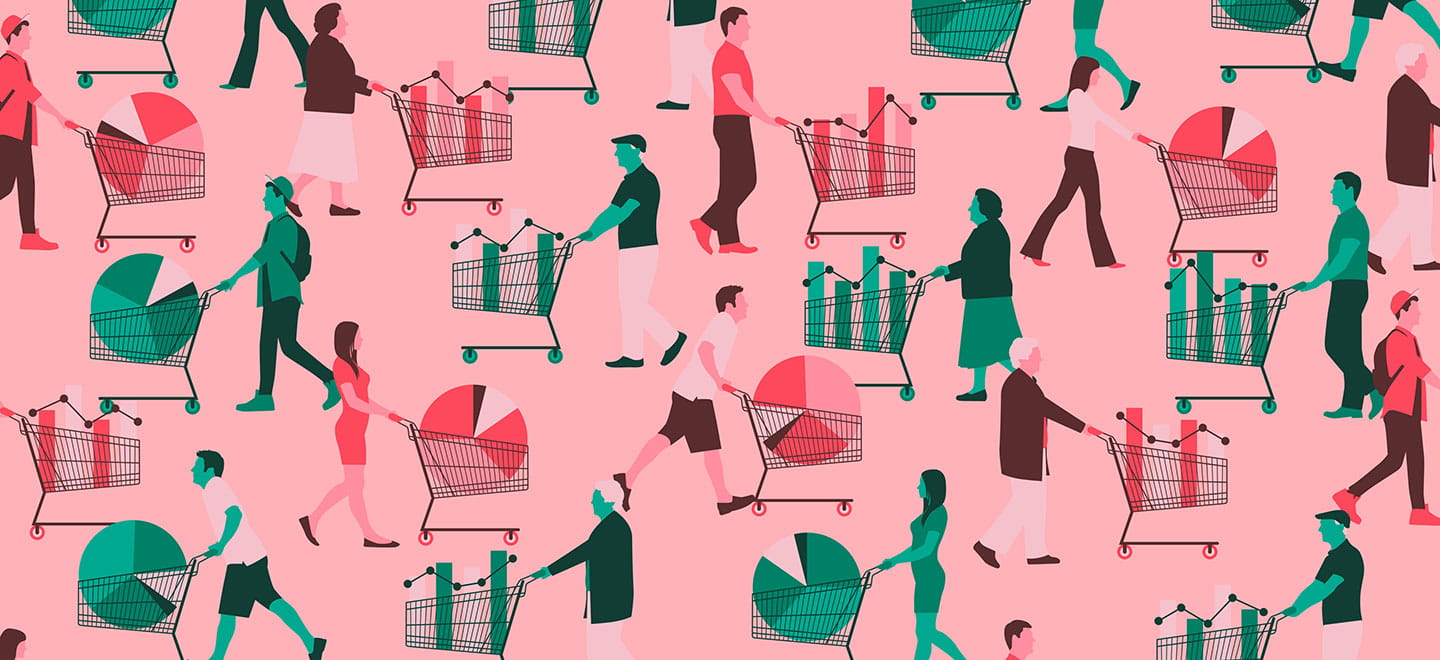 People with Shopping Carts filled with Data Charts