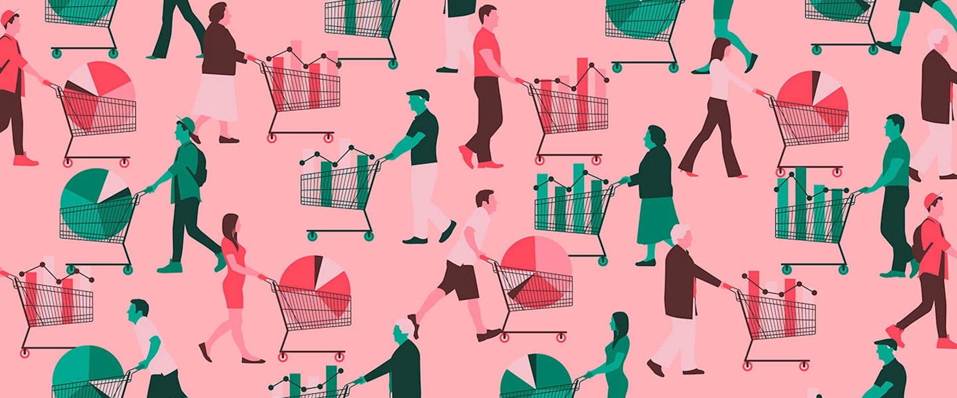 People with Shopping Carts filled with Data Charts