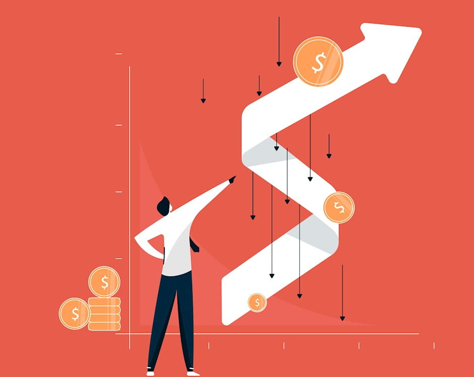 Man directing an arrow up