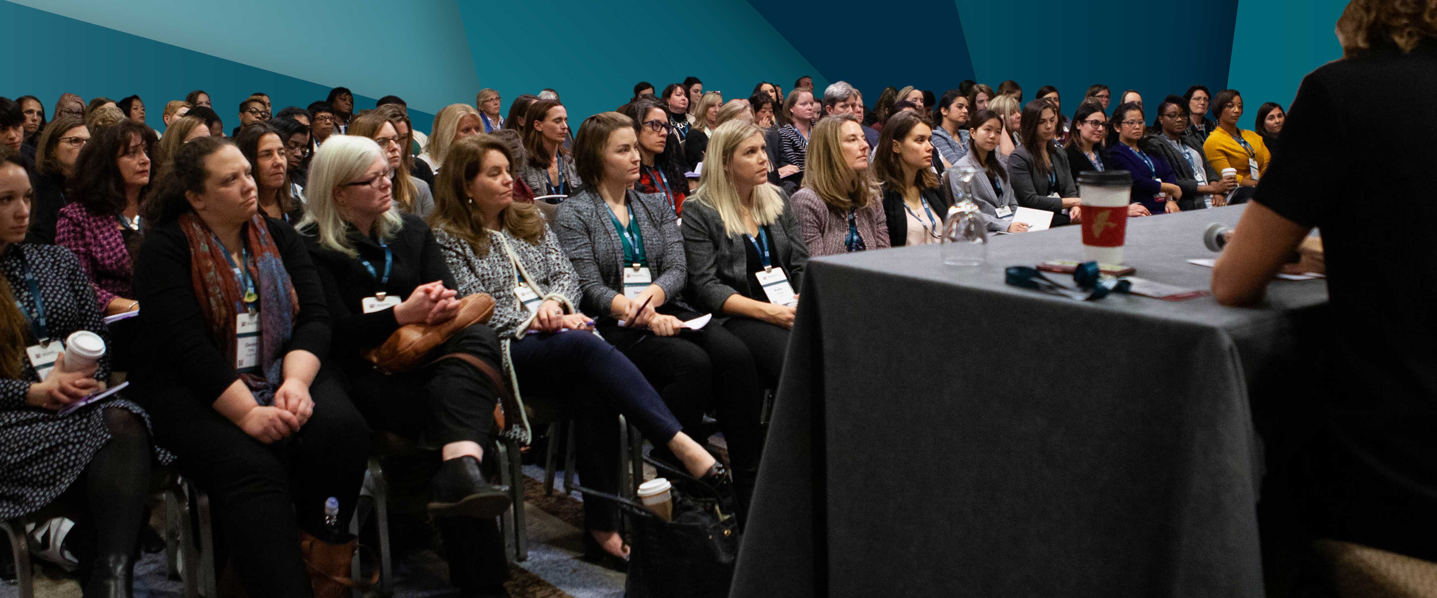 Women in the audience of a Booth Women Connect panel