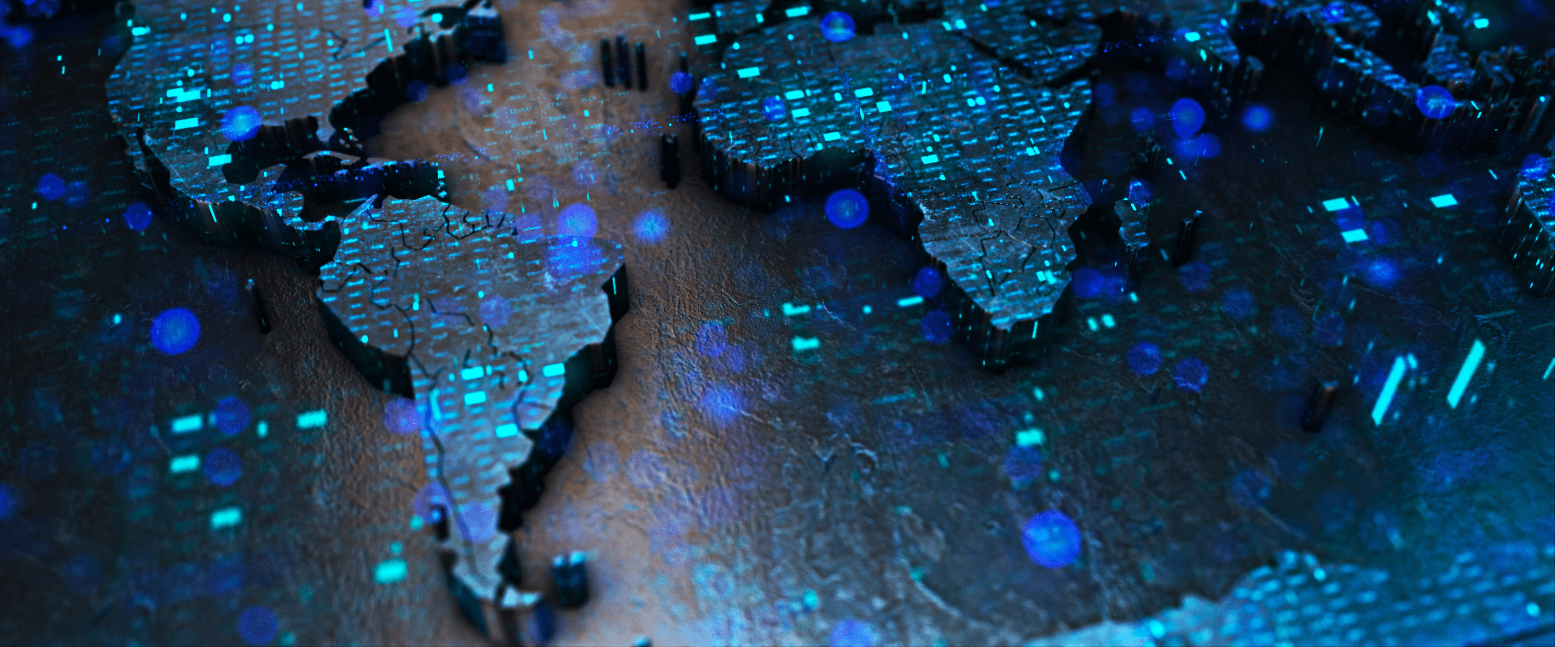 World map, with tech imagery overlaid