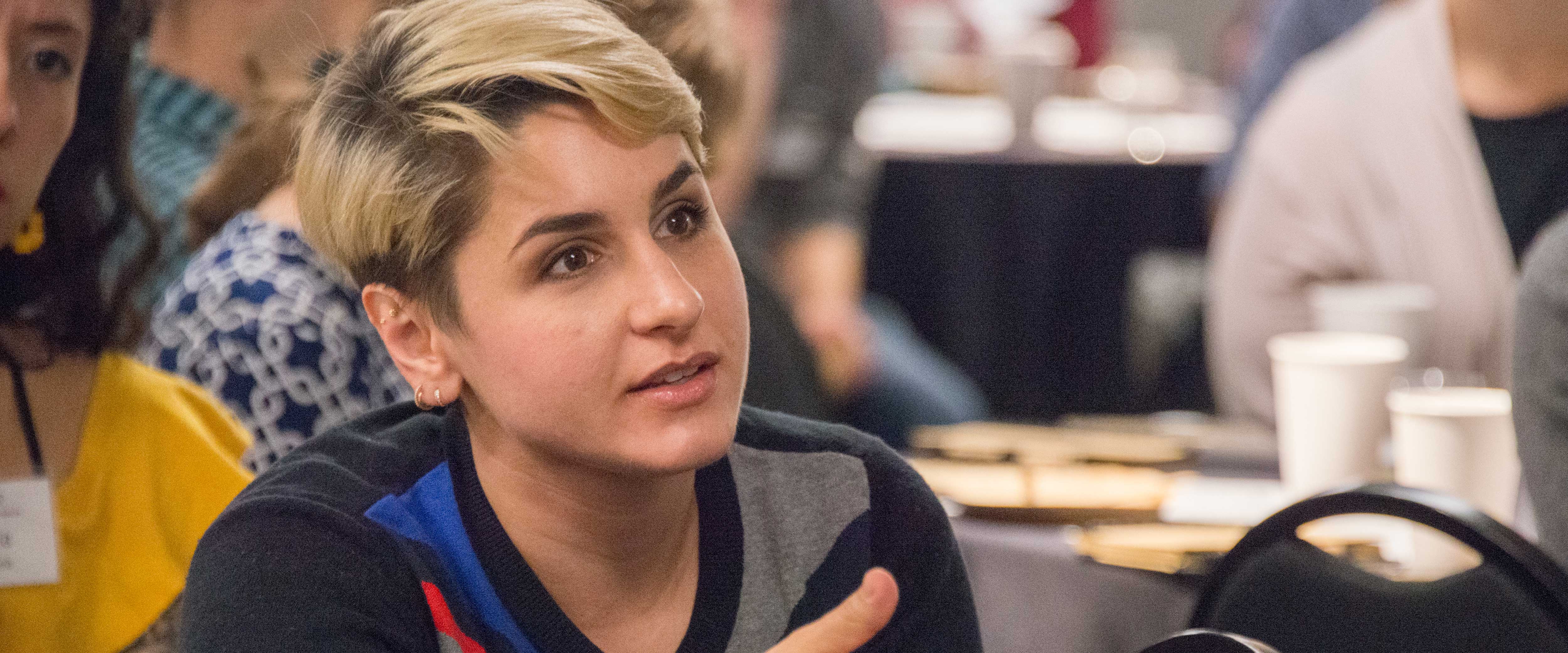 Female student asking a question