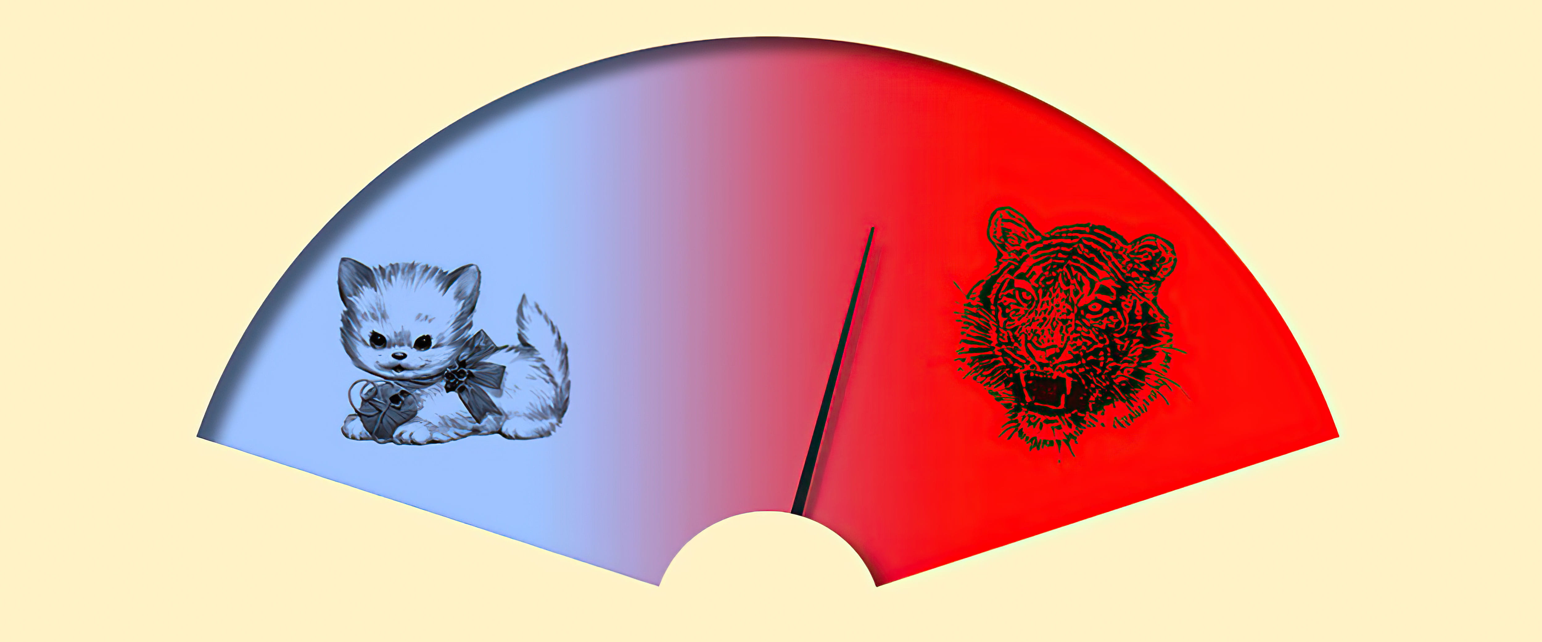 Illustration of a half circle with a kitten on one side and tiger on the other