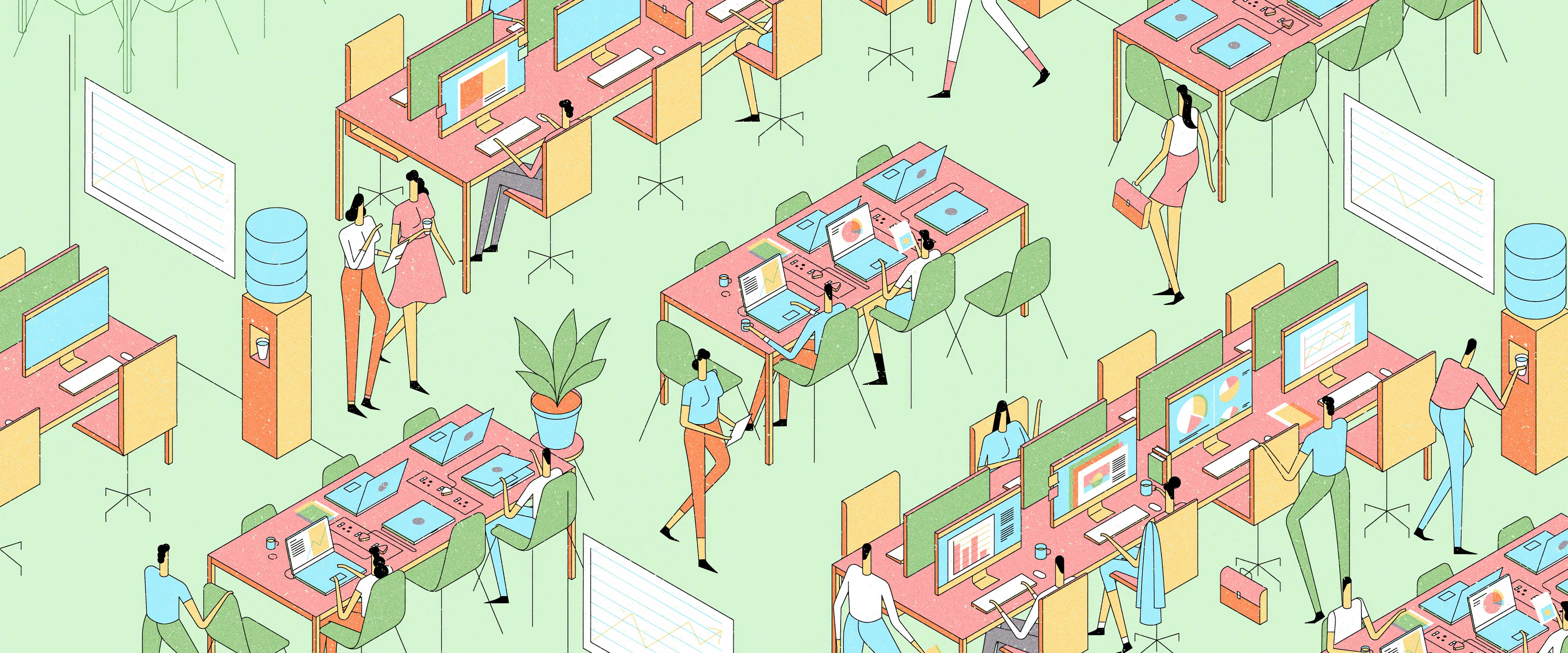 Illustration of a busy office floor