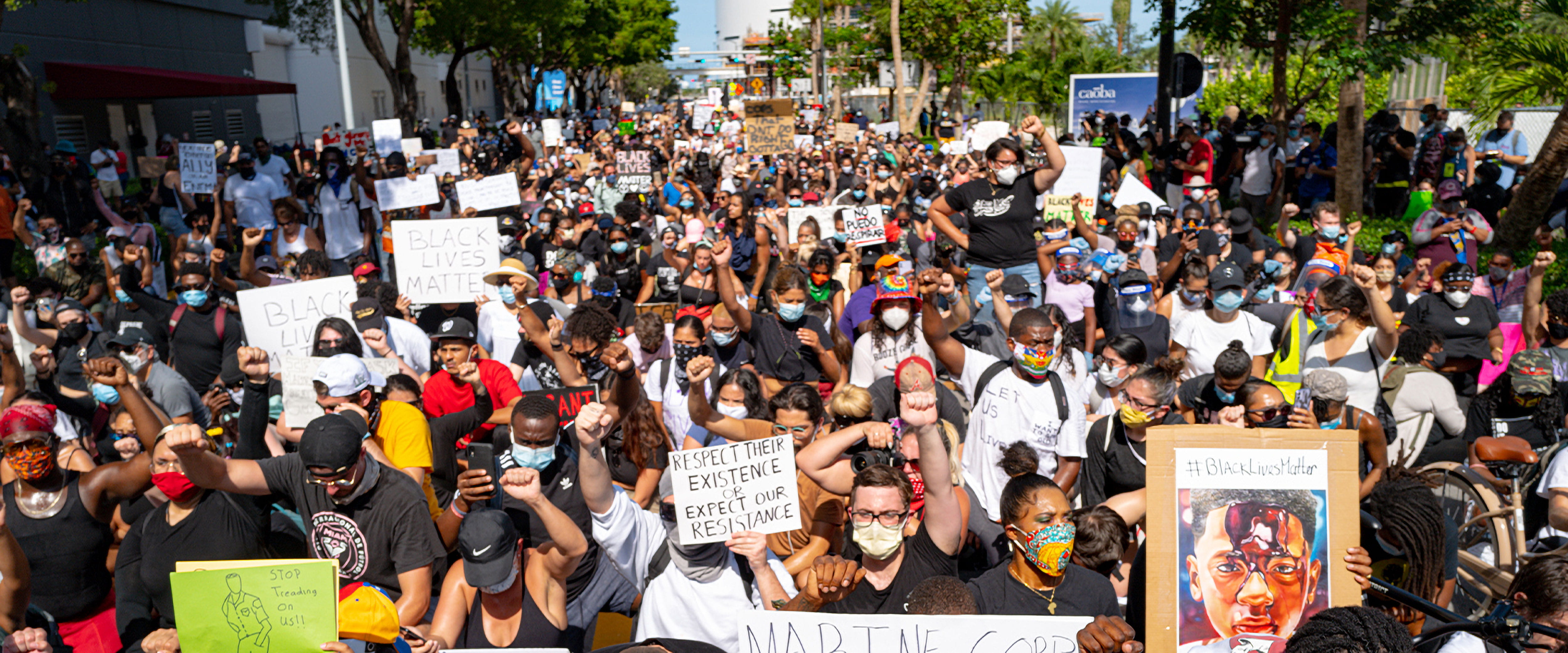 Protesters marching at a BLM protest