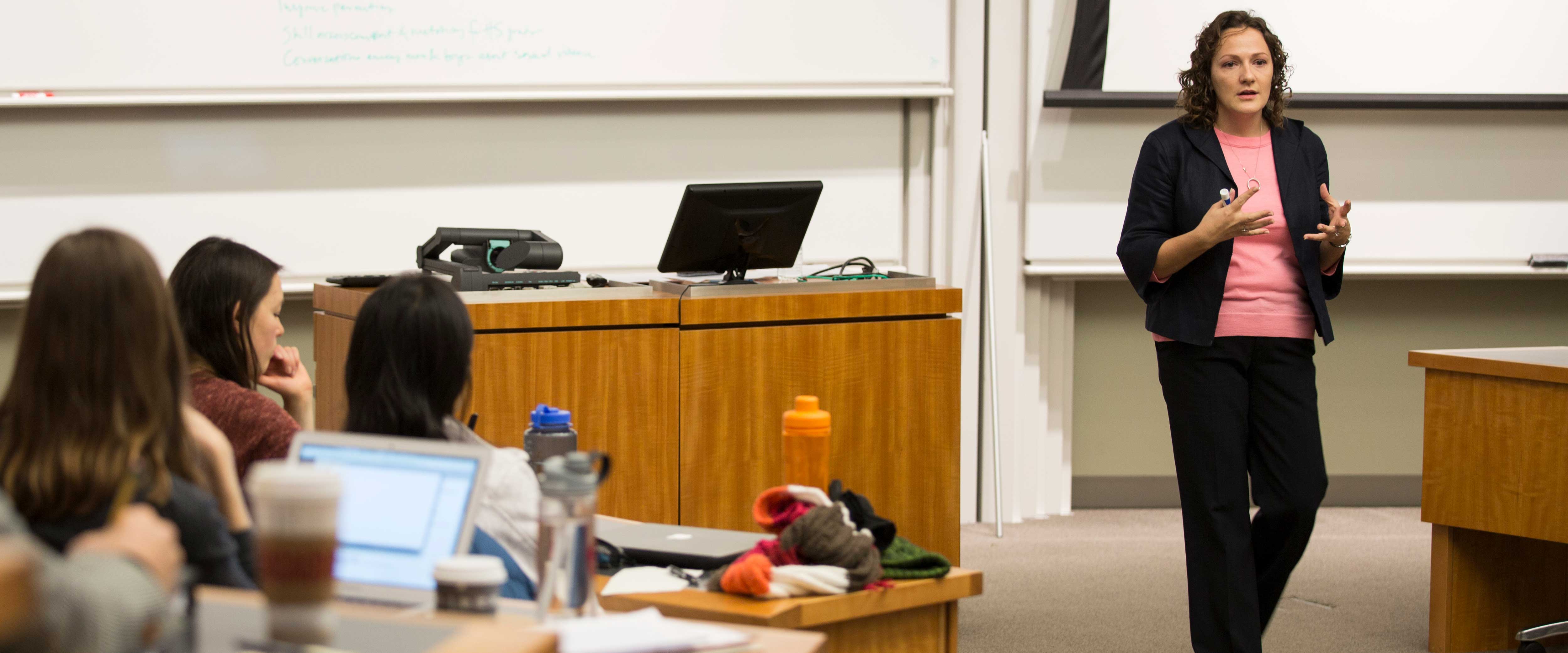 Christina Hachikian in a Harper Center classroom teaching