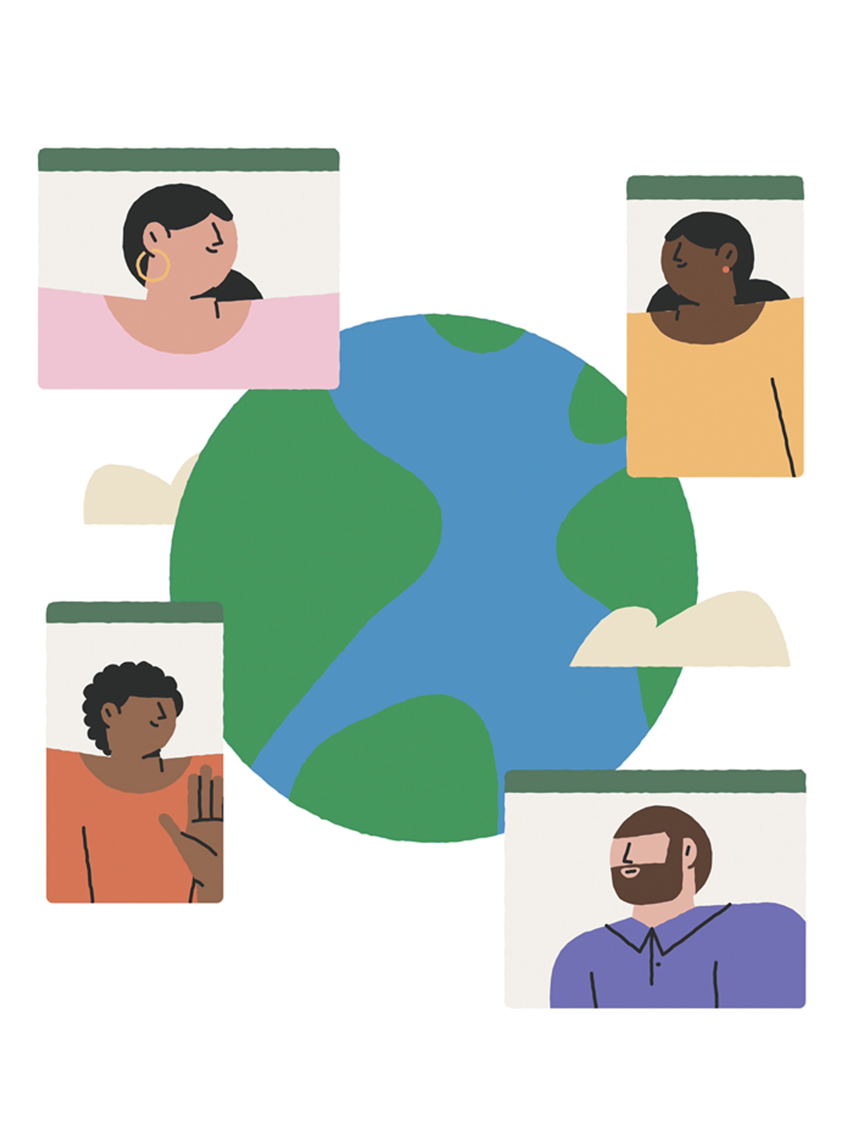 People virtually connected around a globe