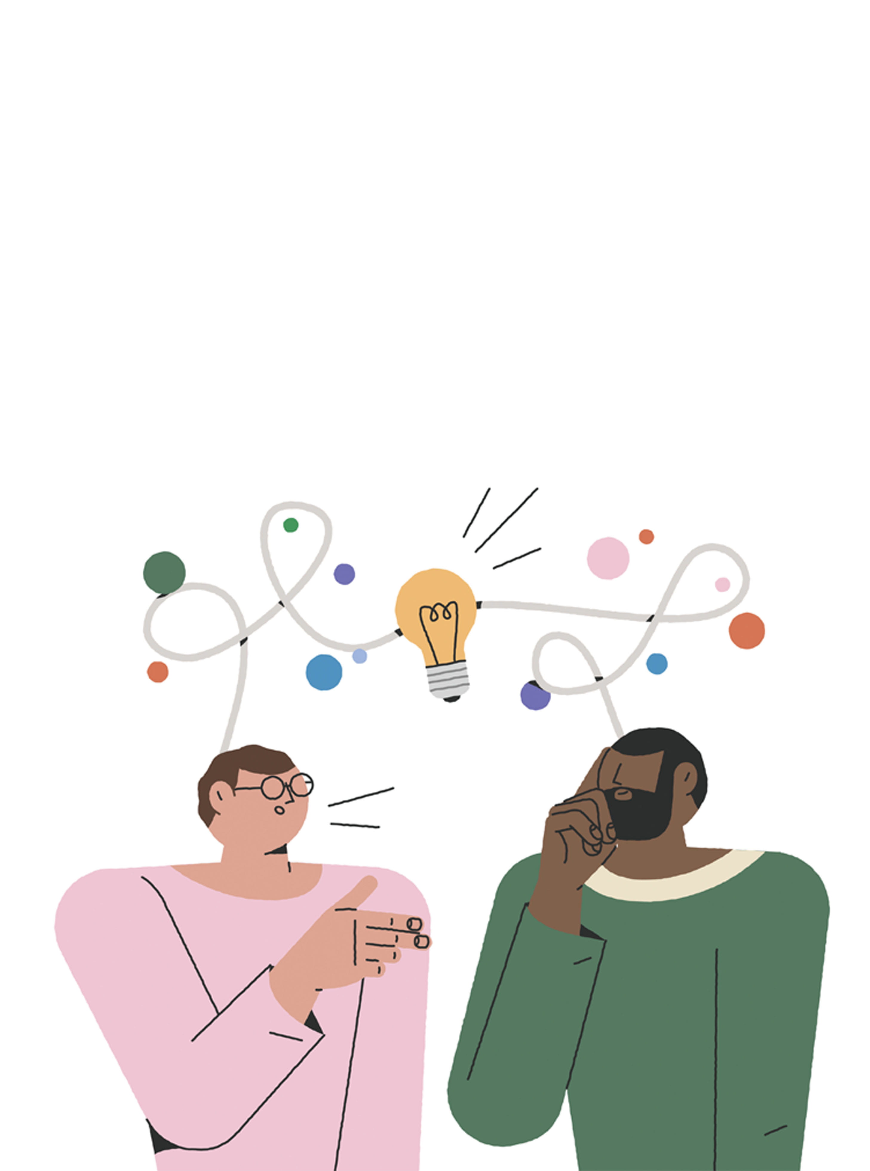 People connected with networking curved line around a lighbulb