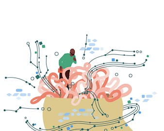 digital illustration of man thinking inside someone's brain